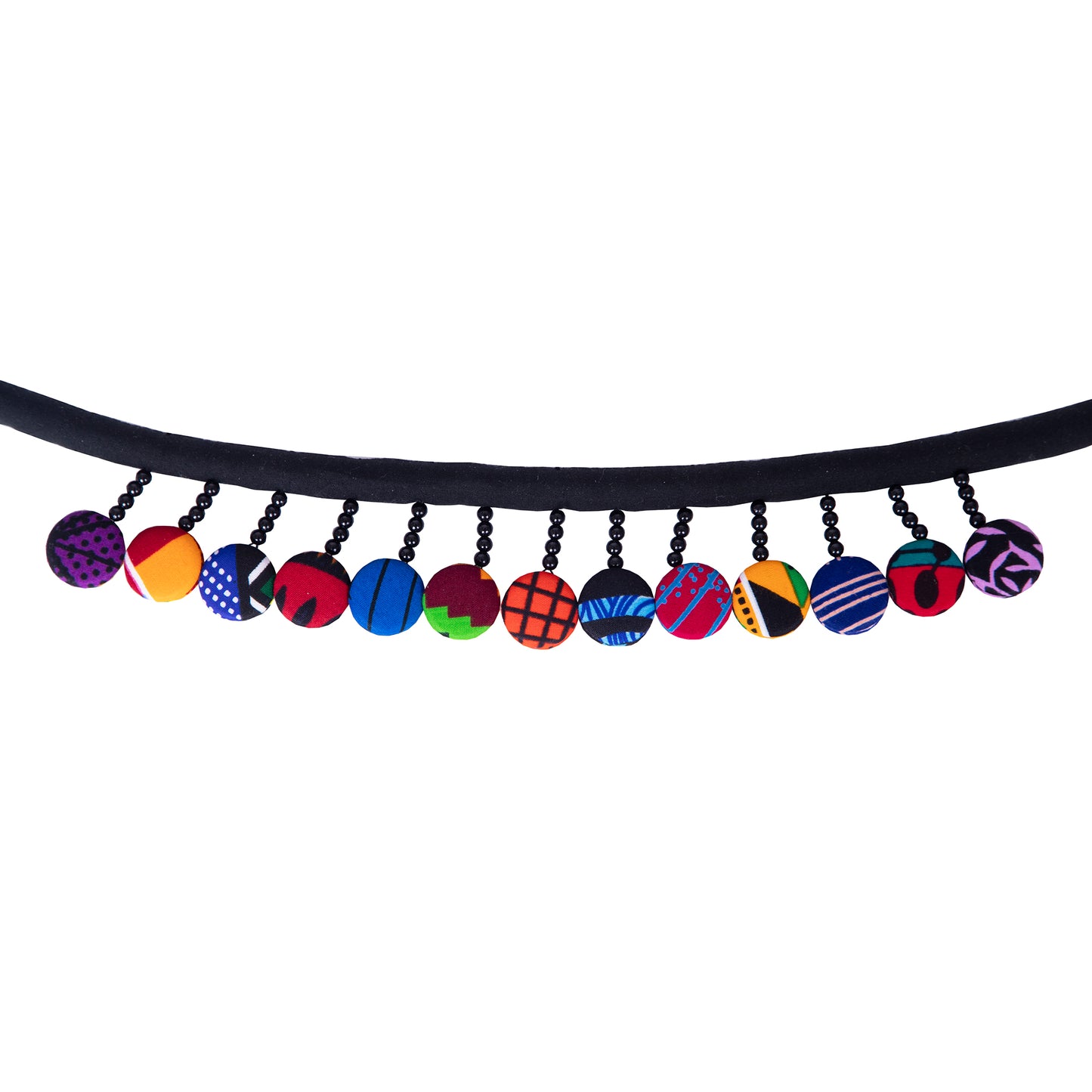 Ladies Kente Geometric Print Multi Round Fabric Button Bib Choker Adjustable Extension Chain Women Outfit Accessories