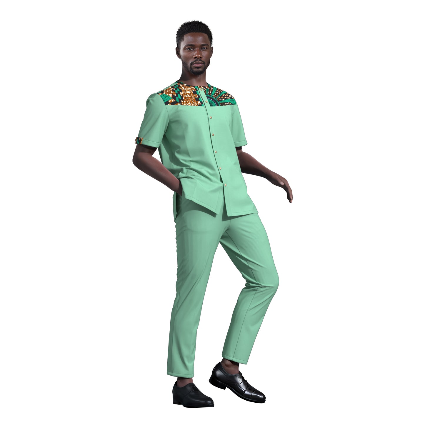 African Print Patchwork Short Sleeve Shirt & Pants Set