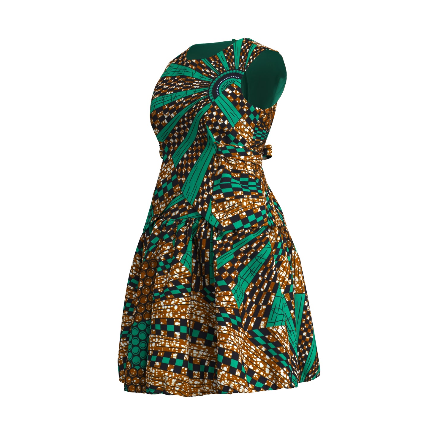 African Print Tie-Back Sleeveless Top & High Waist Skirt Set