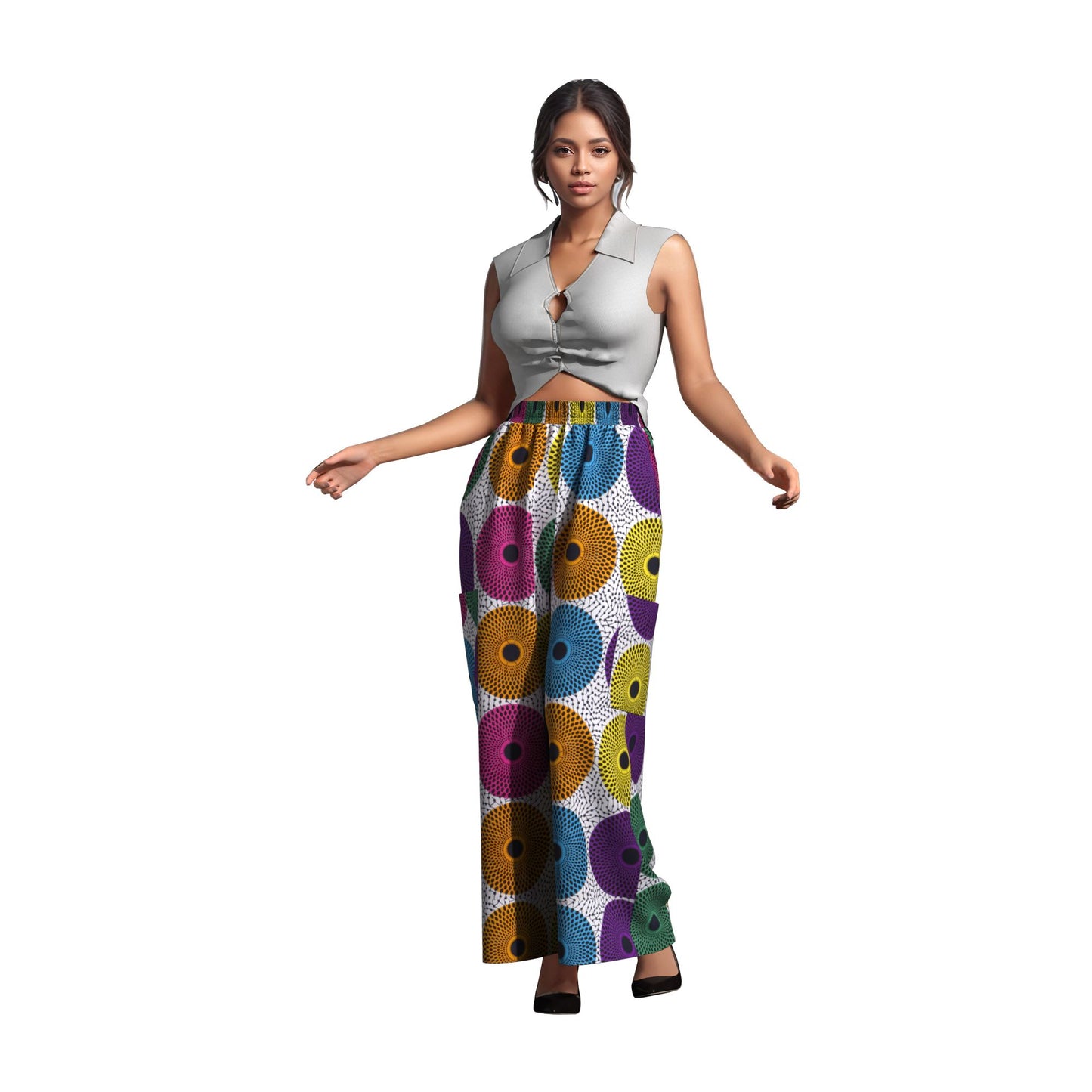 African Print Couple Style Elastic Waist Casual Pants