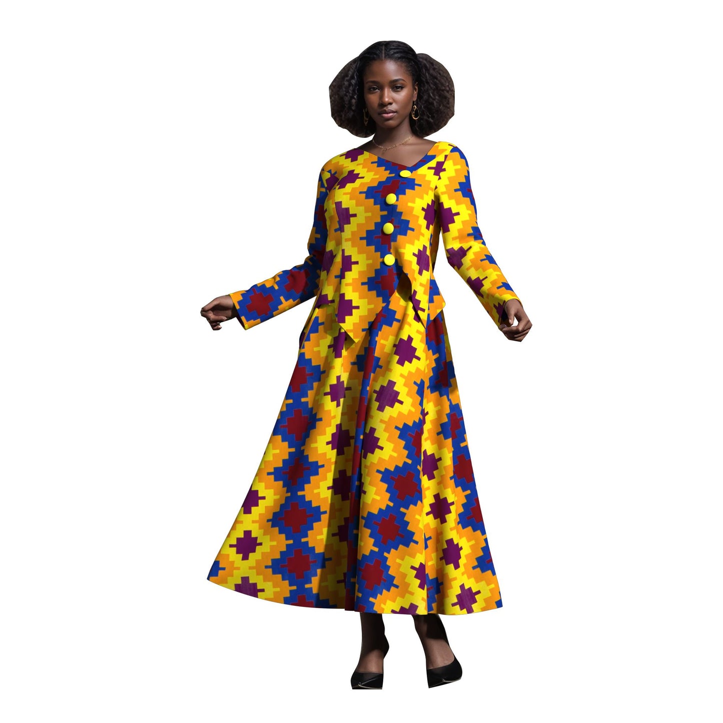 African Apparel Ankara Wax Print Asymmetric Hem Wrap Top & Maxi Skirt Se