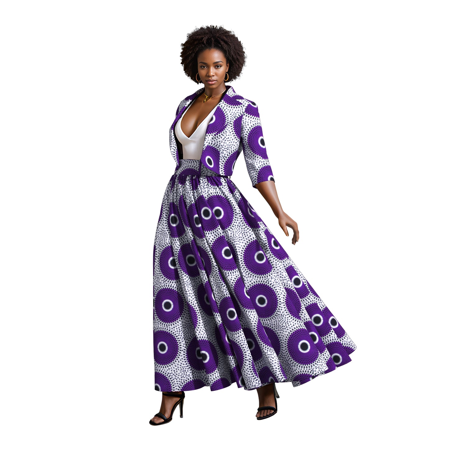 Ankara African Print Two-Piece Blazer & High Waist Maxi Skirt Set