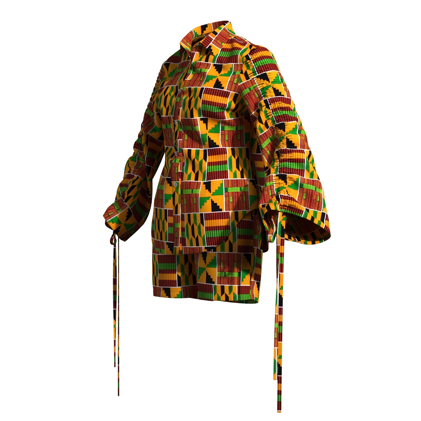 African Print Smocked Sleeve Shirt & Shorts Two-Piece Set