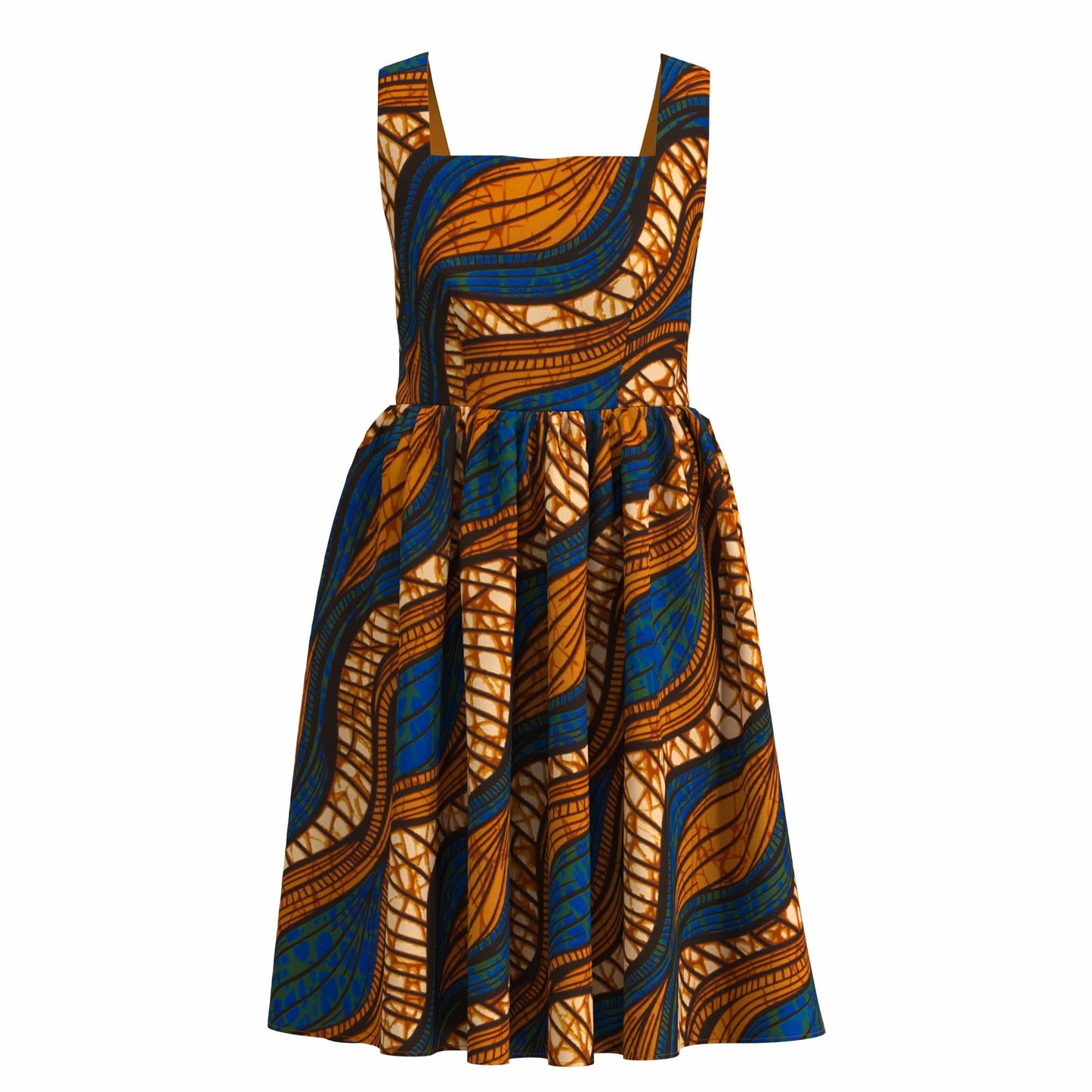African Print Square Neck Sleeveless A-Line Midi Dress