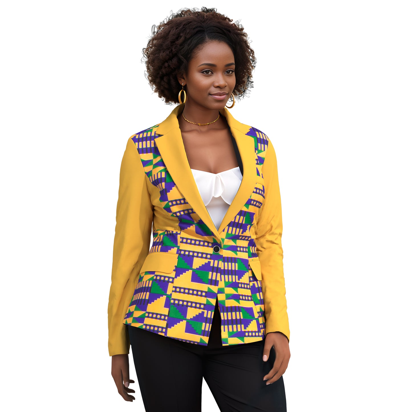 African Print Patchwork Slim Fit One Button Women Blazer Jacket