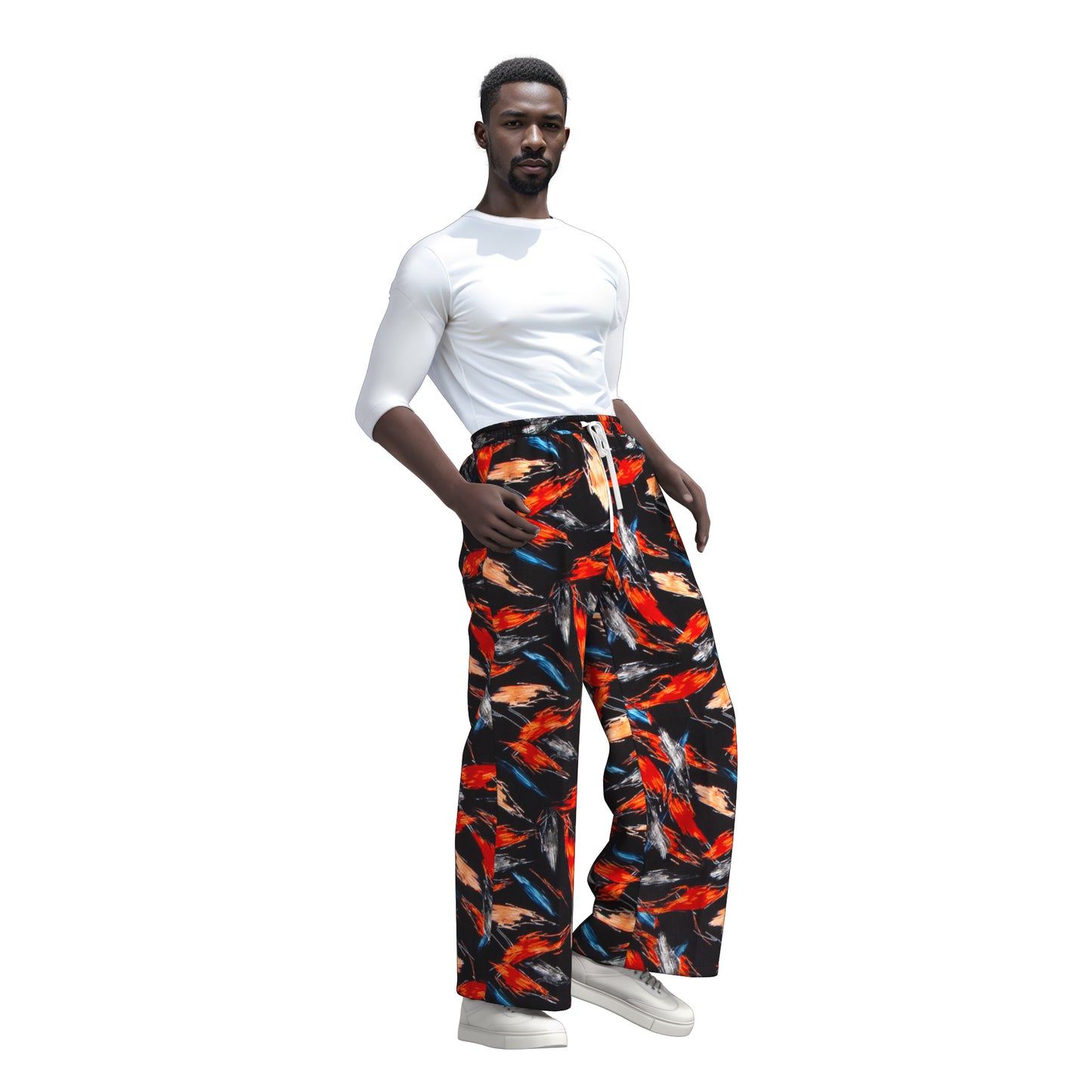 African Print Drawstring Waist Wide Leg Pants