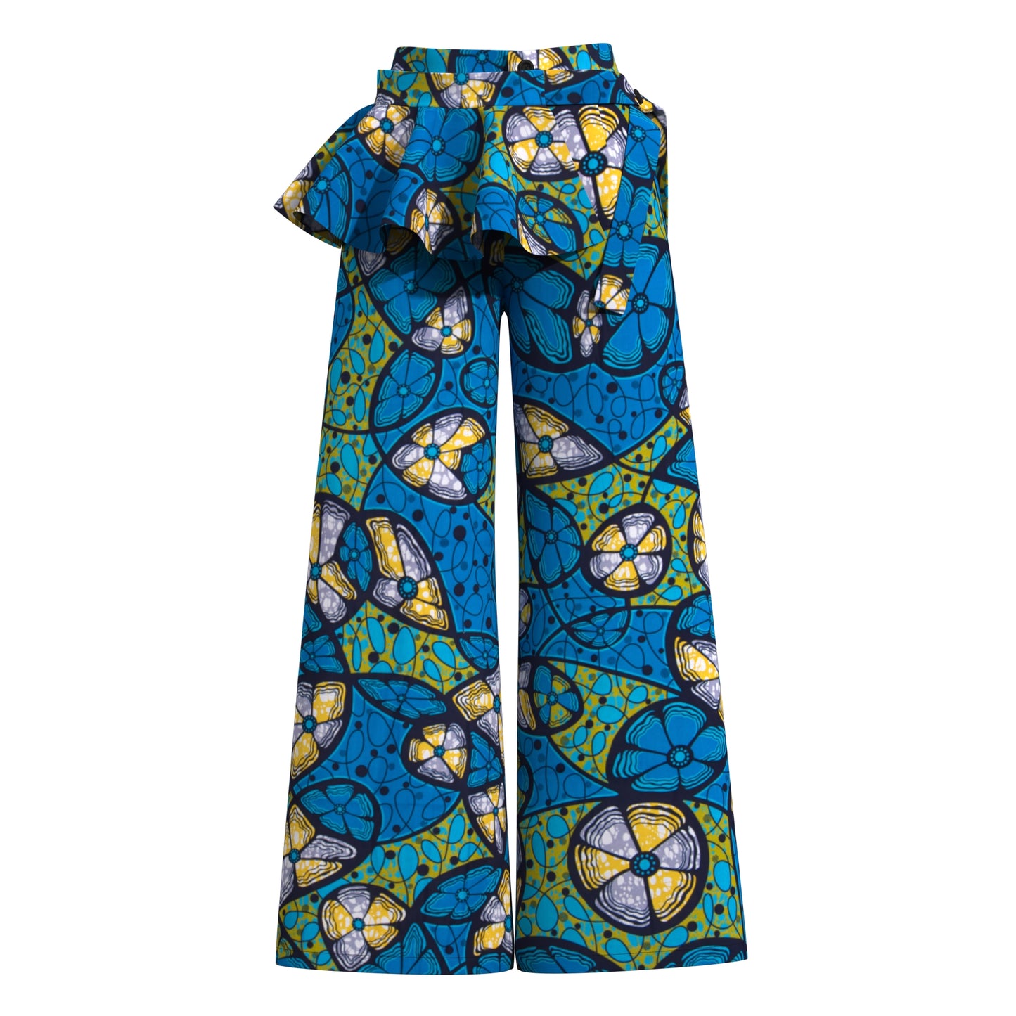 African Print Wide-Leg Pants with Detachable Ruffle