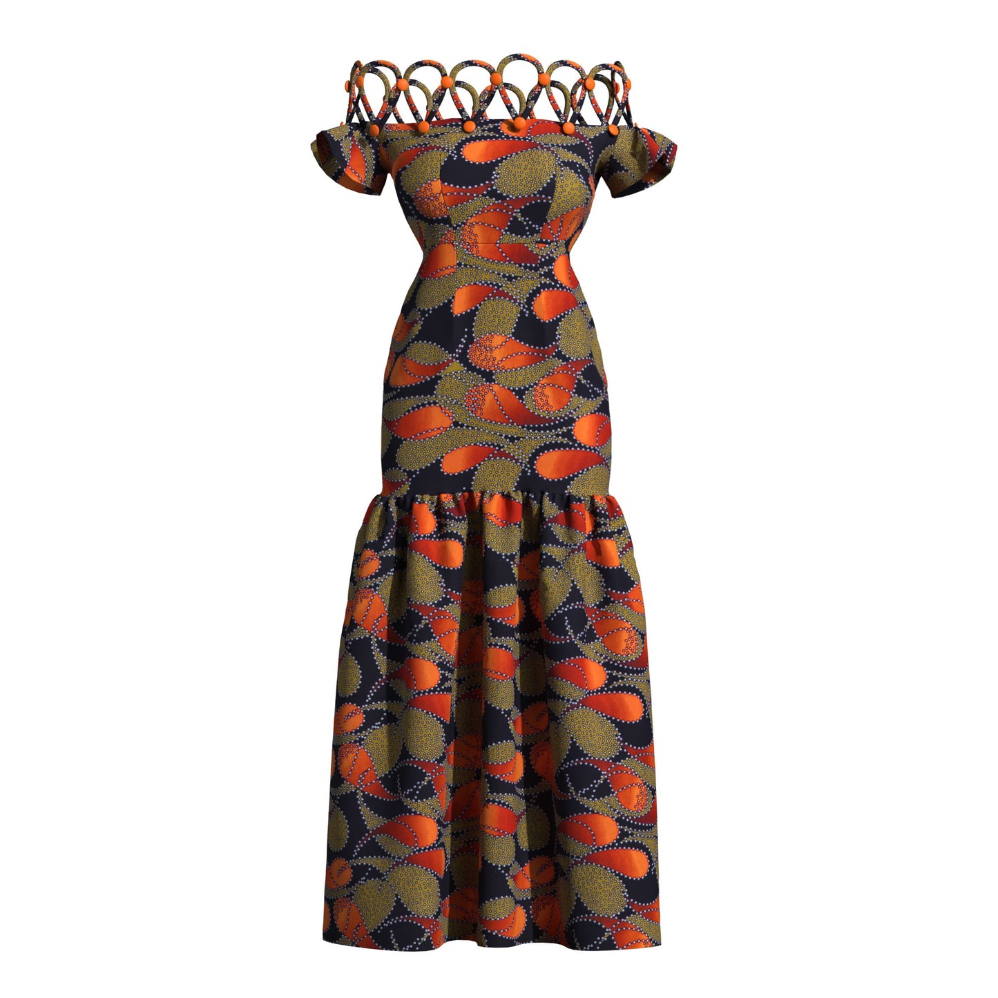 Women's African Print Off-Shoulder Maxi Dress | Rope Strap Detail | Ankara Ruffled Hem Gown