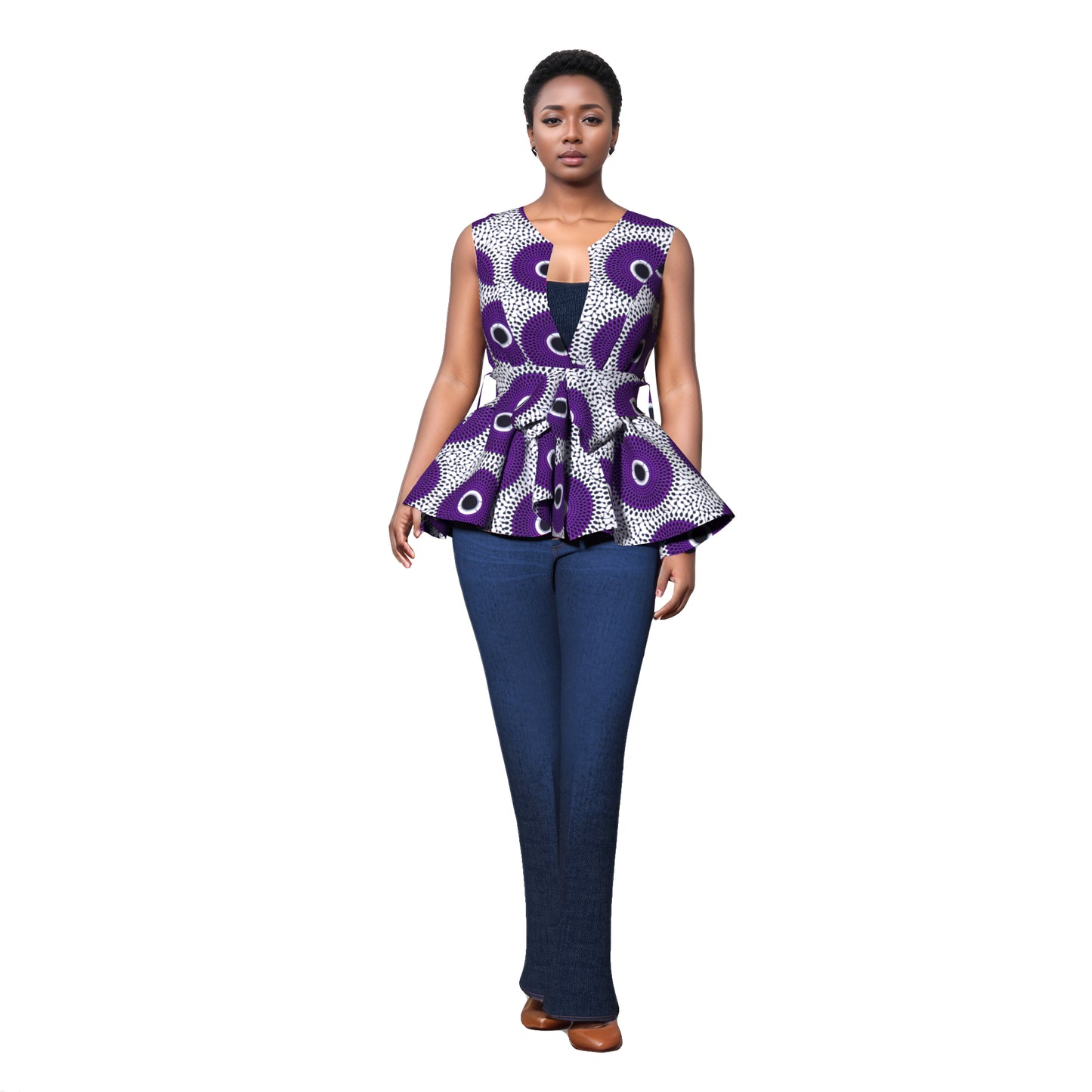 Elegant Afrocentric Print Peplum Top with Matching Belt