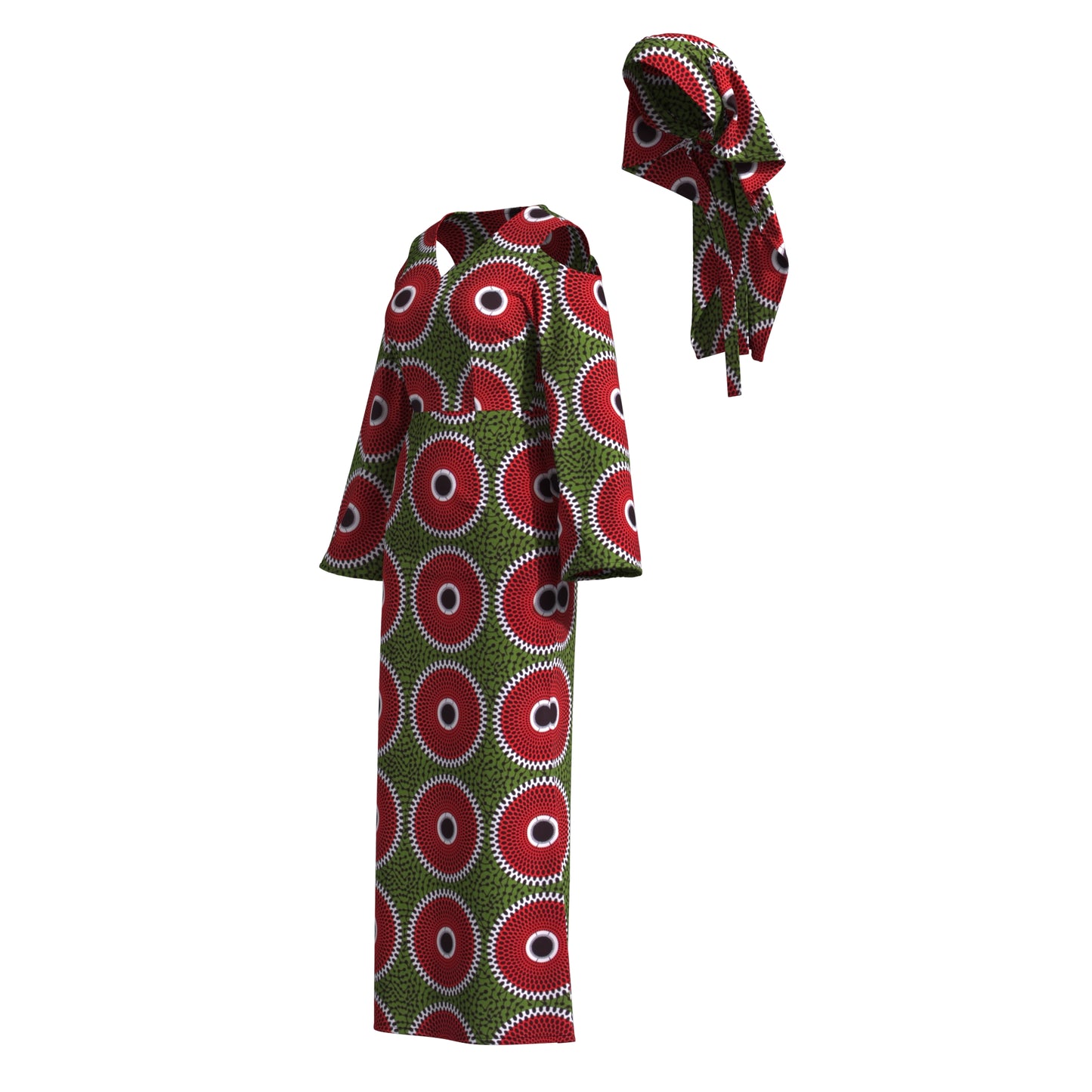 African Print High Waist Pleated Cold Shoulder Party Dress