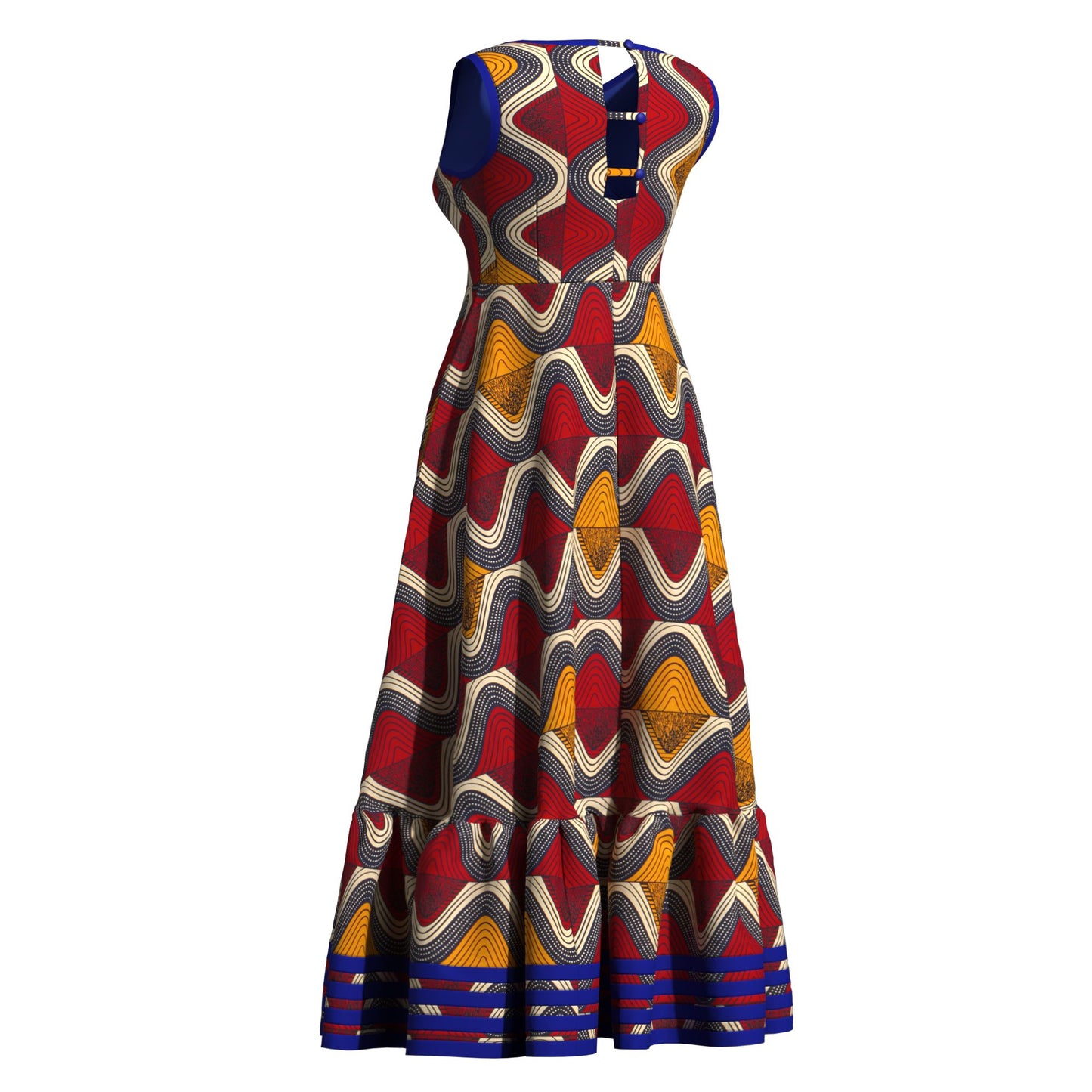 African Women All Over Culture Print Sleeveless Maxi Dress Hollow Back Decorative Buttons Casual Party Dress