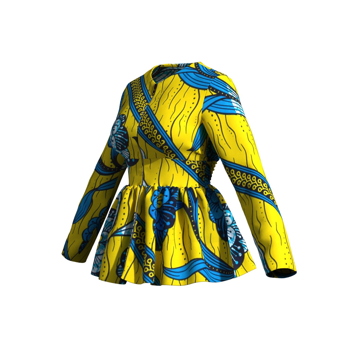 Traditional African Print Flattering Peplum Long Sleeve Top
