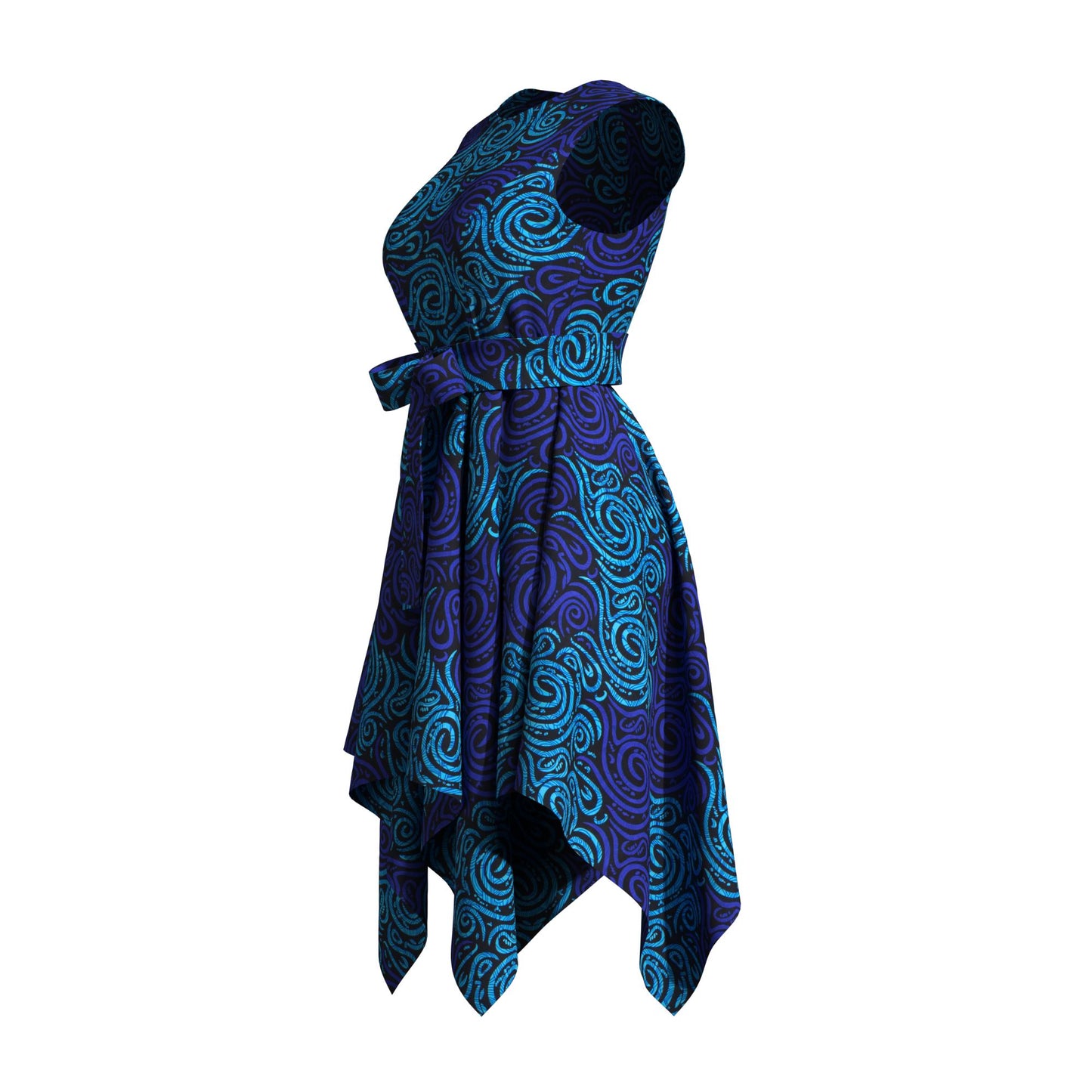 Sleeveless African Print Fit-and-Flare Dress with Asymmetrical Hem