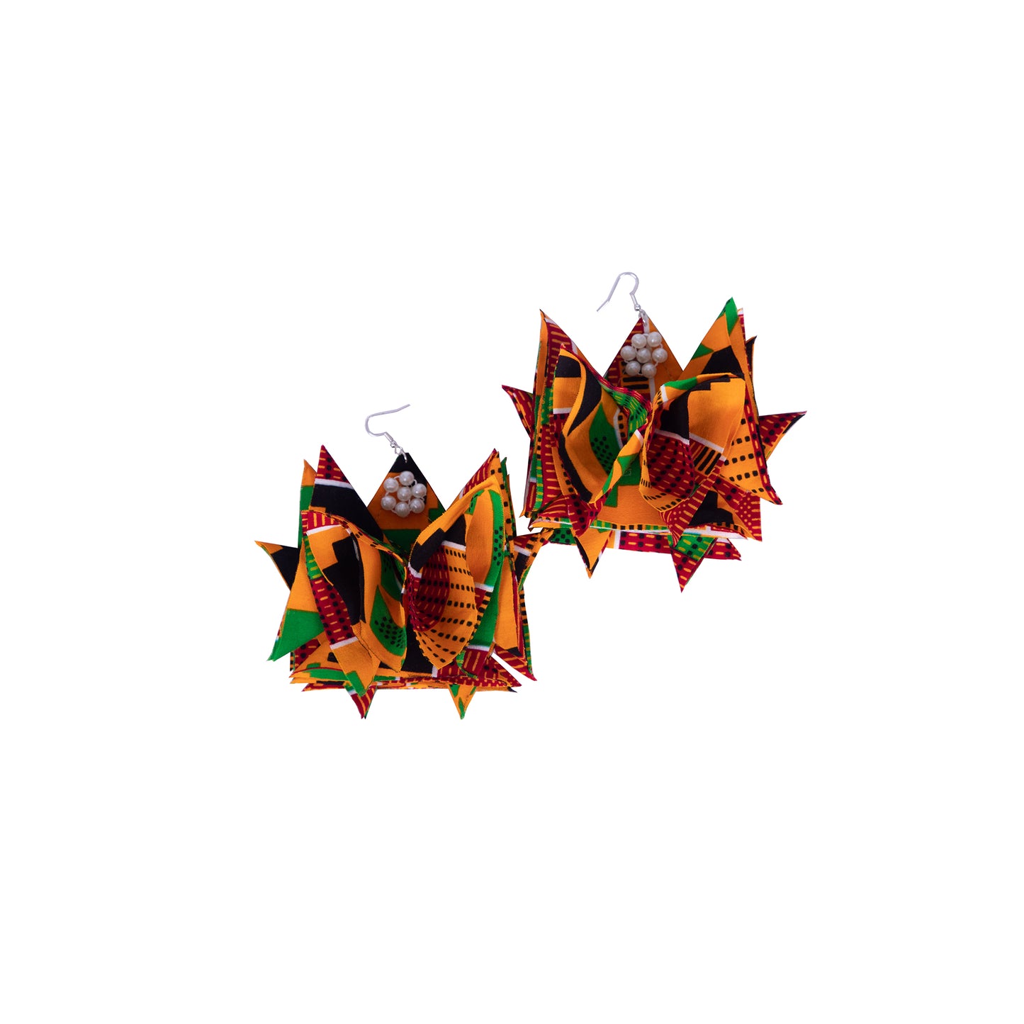 African Women Wax Print Layered Pearl Drop Earrings Accessories