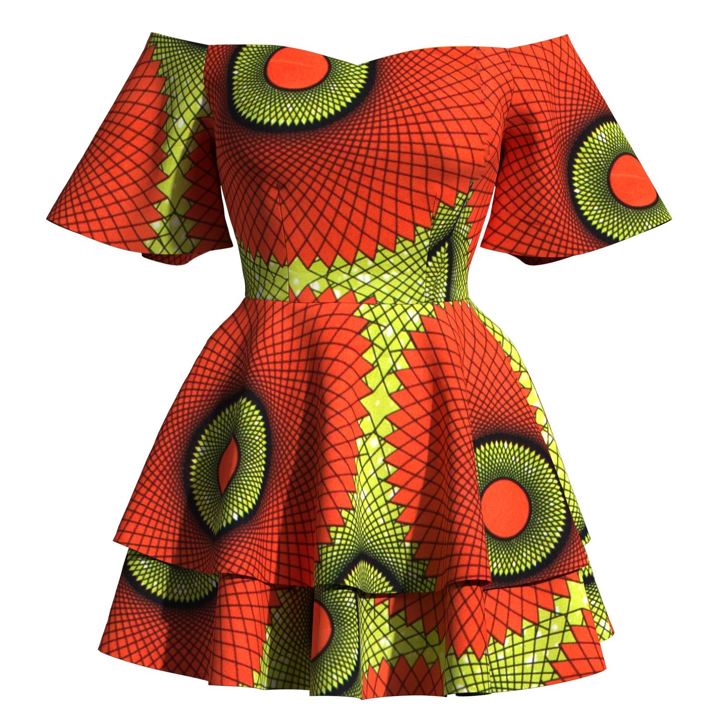African Print Flowy Off-Shoulder Tiered Mini Dress for Women