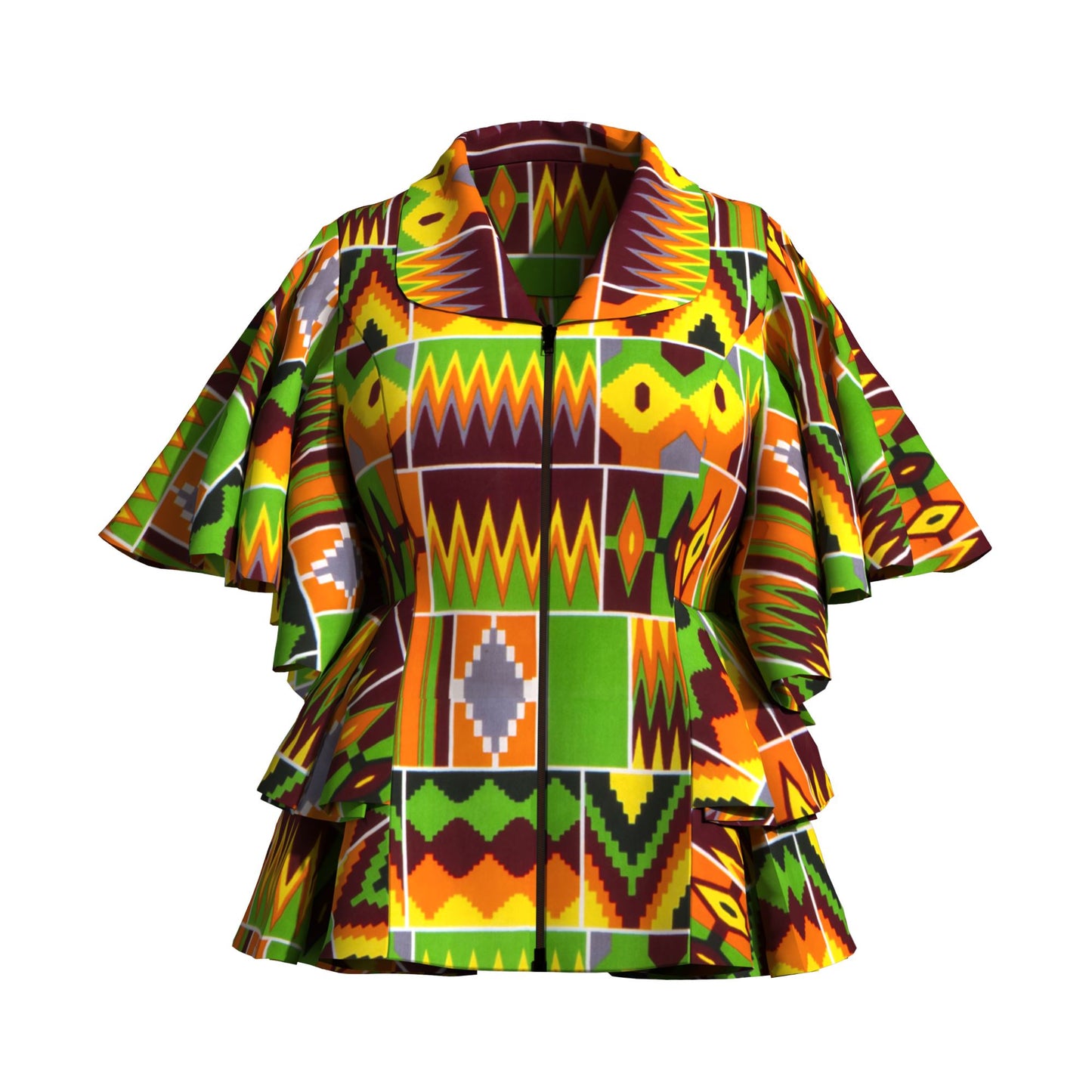 Colorful African Wax Print Flattering Peplum Blouse