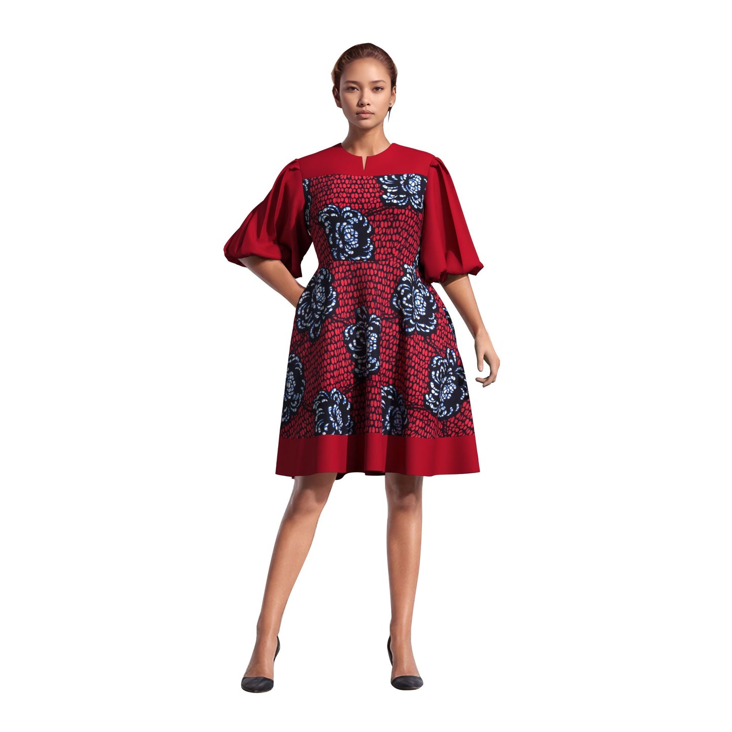High Waist African Ankara Print Color Block Dress
