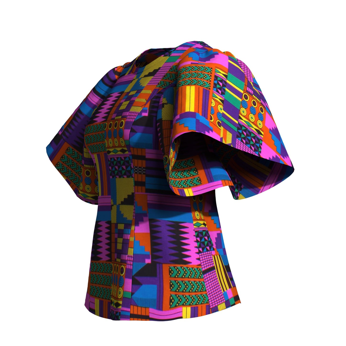 African Print Fitted Waist Flounce Sleeve Top