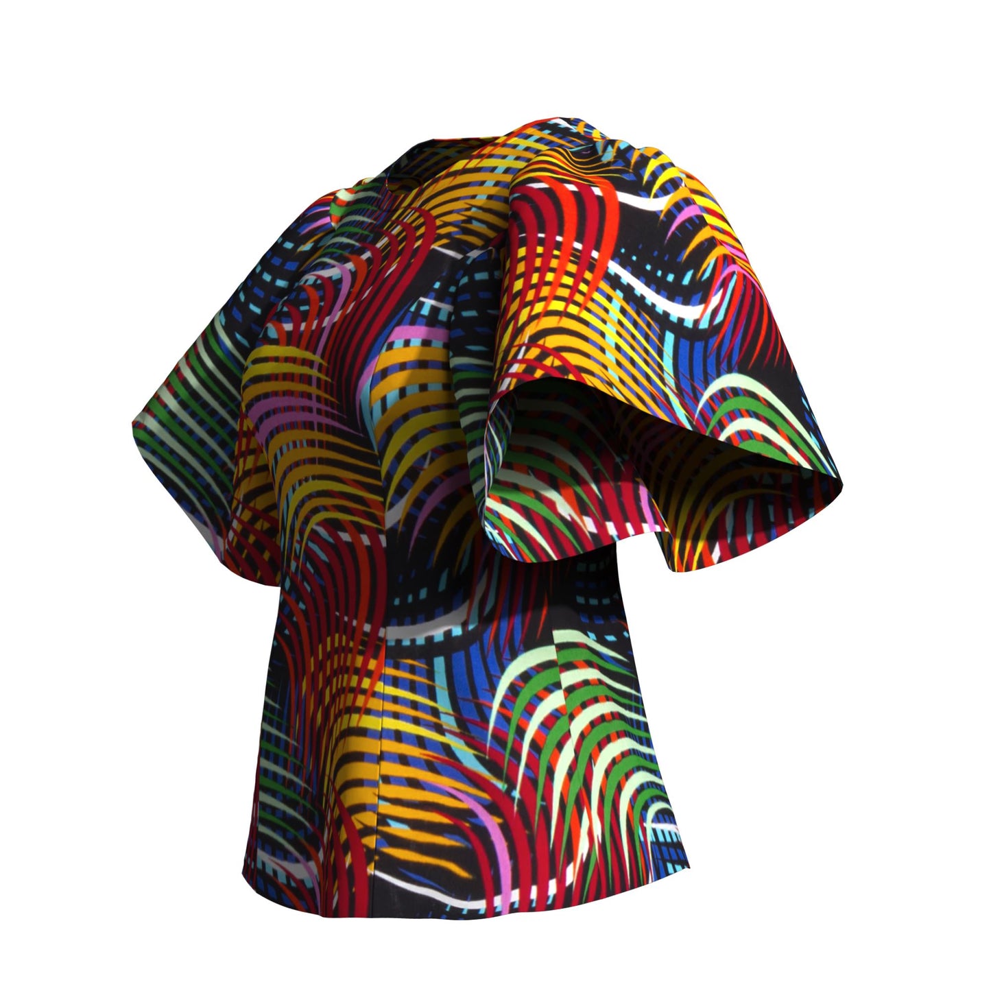 African Print Fitted Waist Flounce Sleeve Top