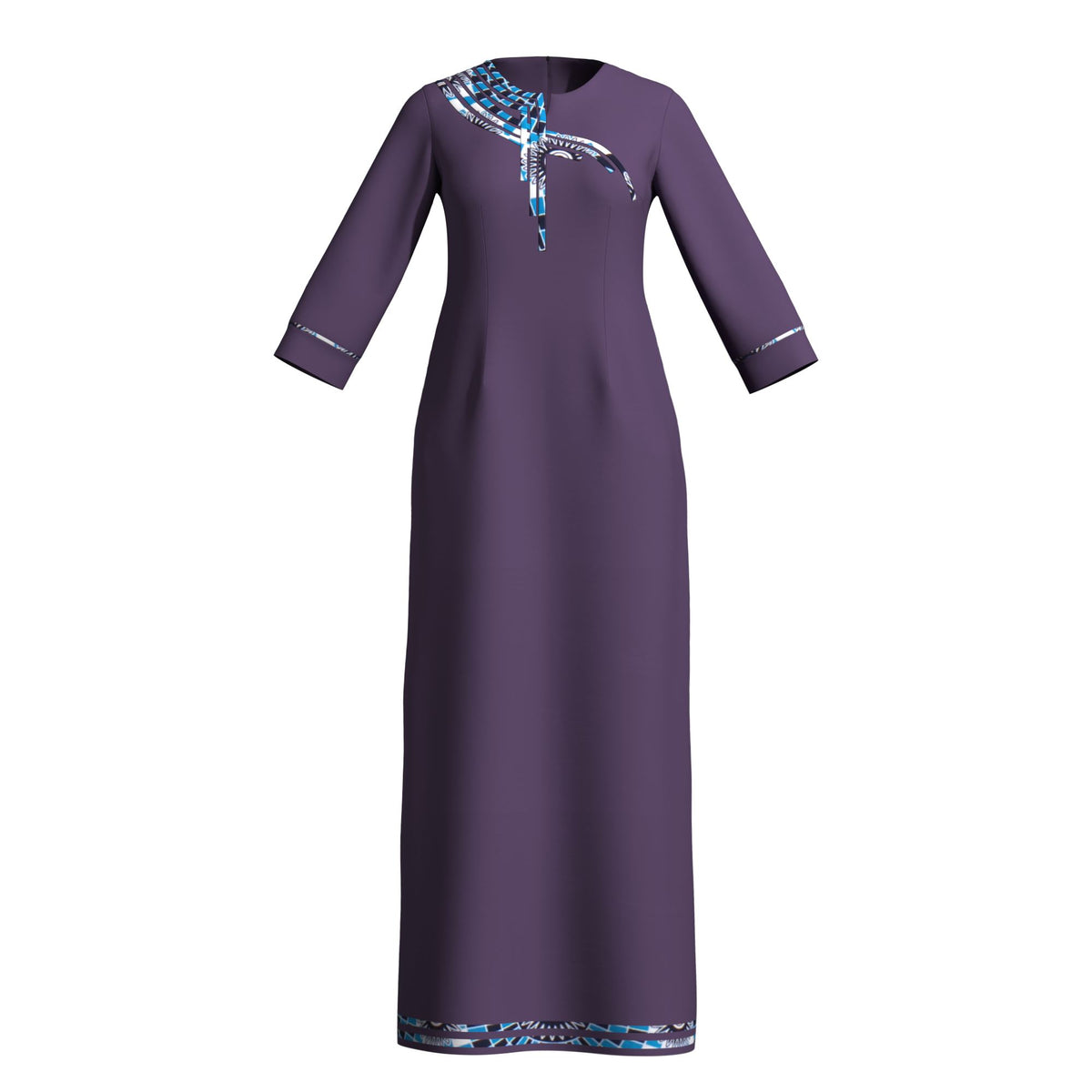 Elegant Solid Maxi Dress for Black Women, Ankara Print Splicing on Chest & Cuffs WY10572
