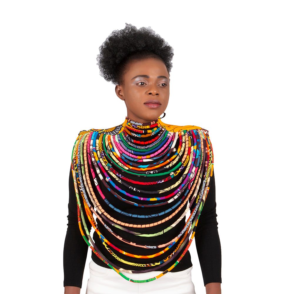 African Women Wax Print Cotton Rope Statement Necklace Accessories