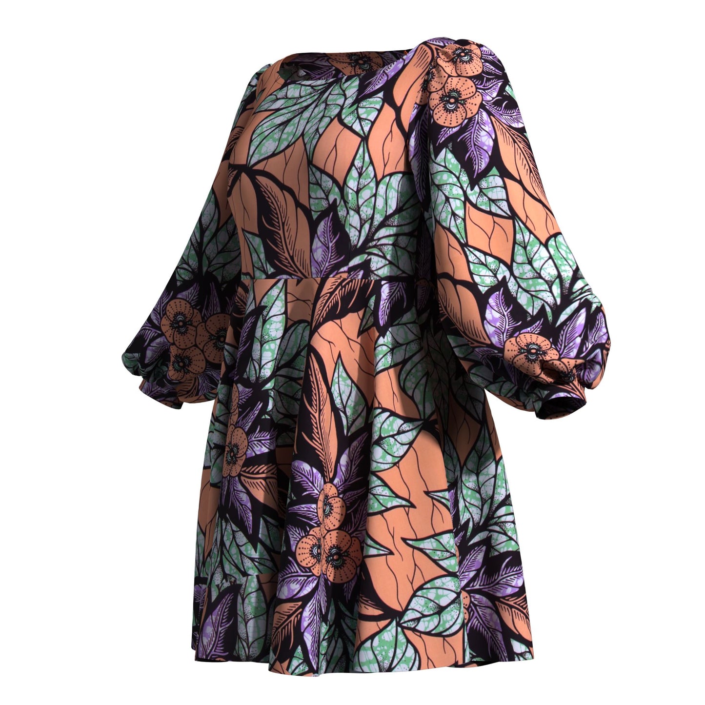 Off Shoulder African Print Puff Sleeve Flare Dress