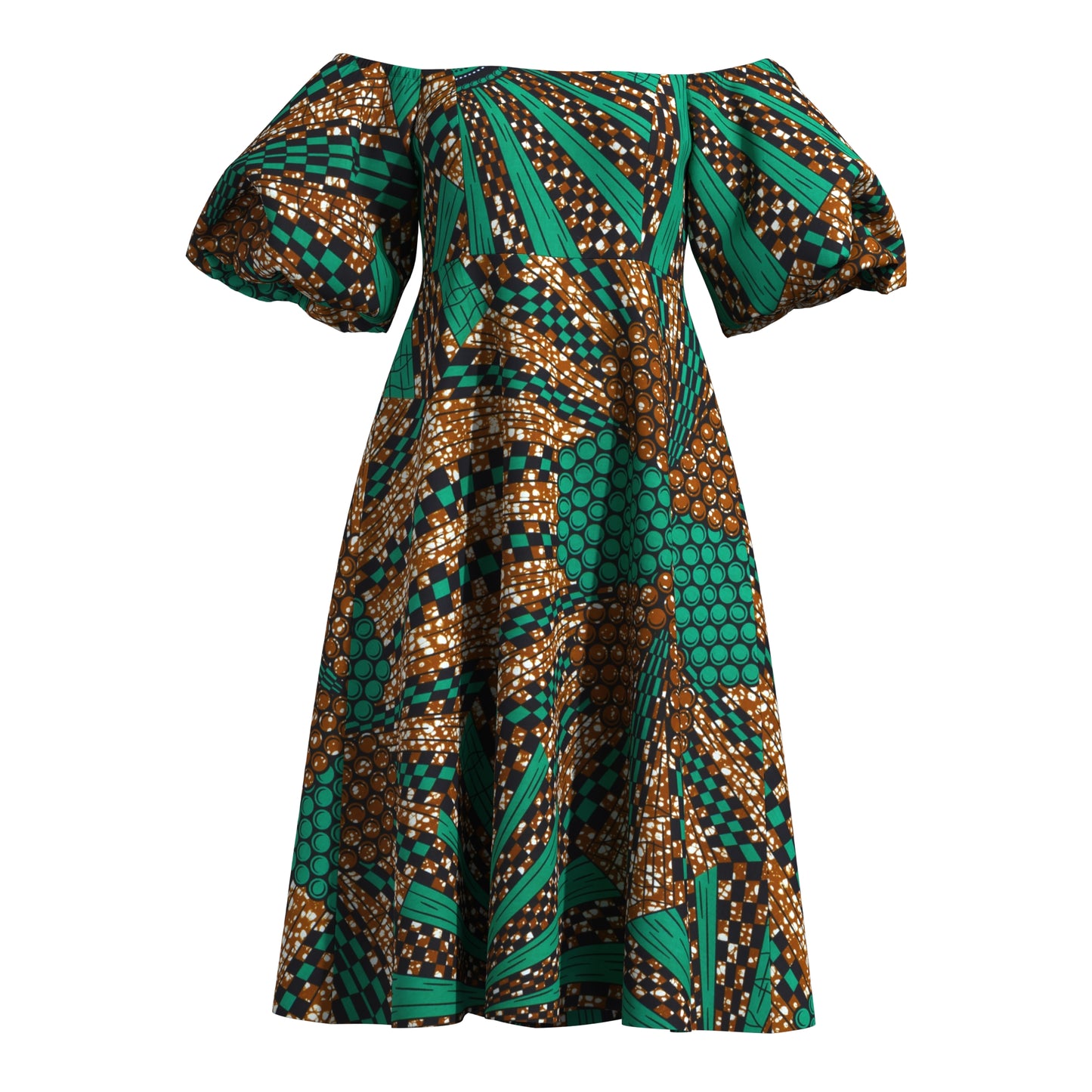 Bold Pattern Ankara Off Shoulder Dress, Breathable High-Quality African Fabric Fashion Dress
