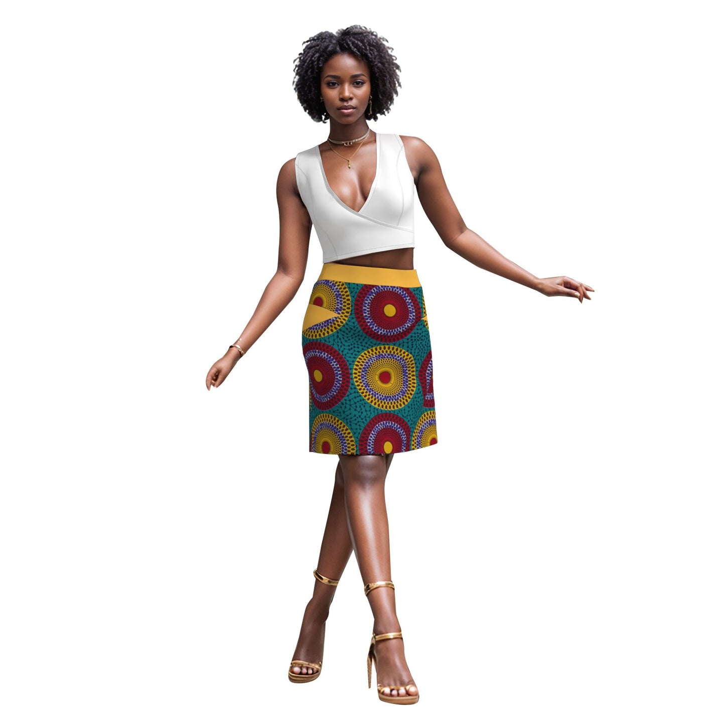 African Women Traditional African Floral Wax Print Slim Fitting Midi Skirt