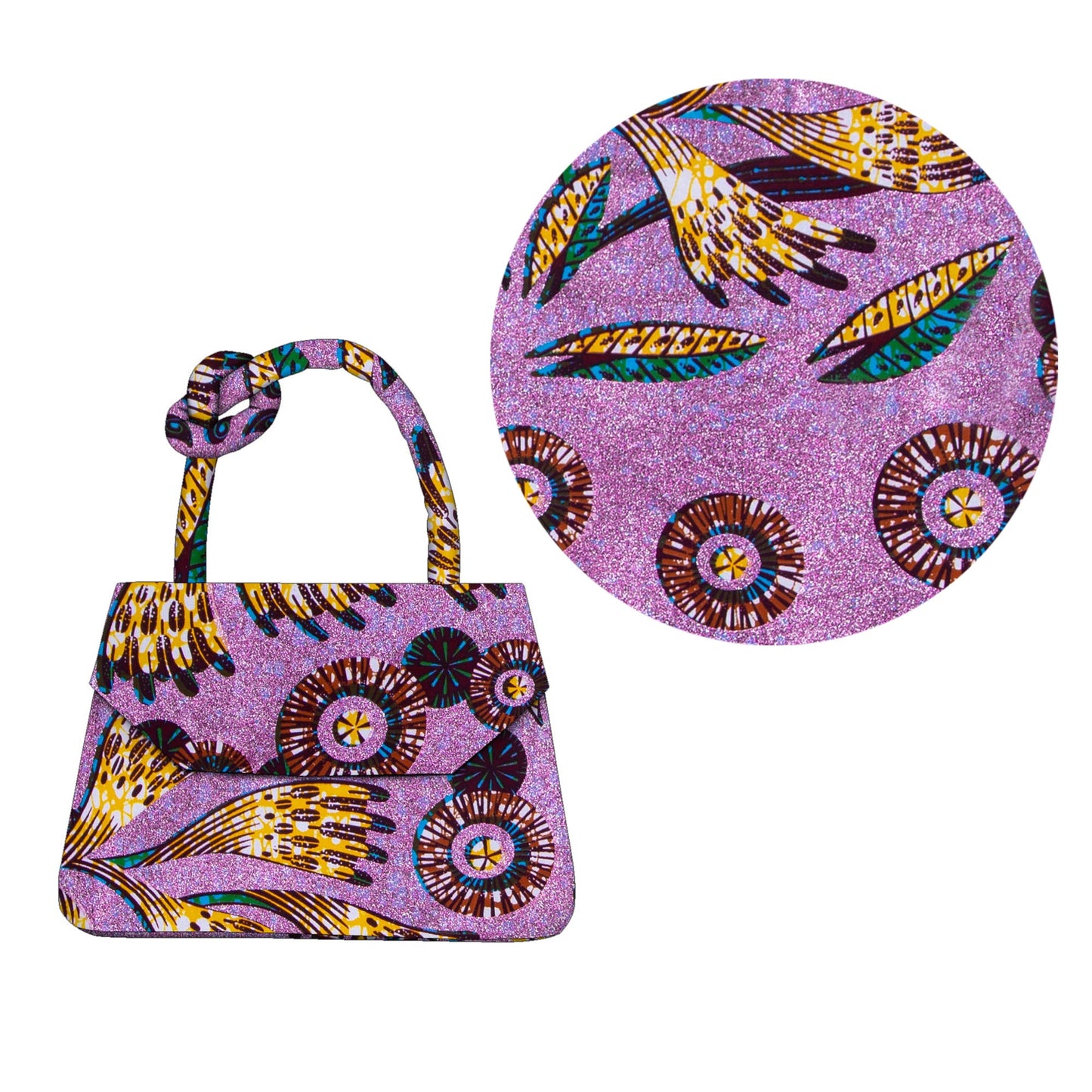 African Print Glitter Fabric Knot Handle Handbag