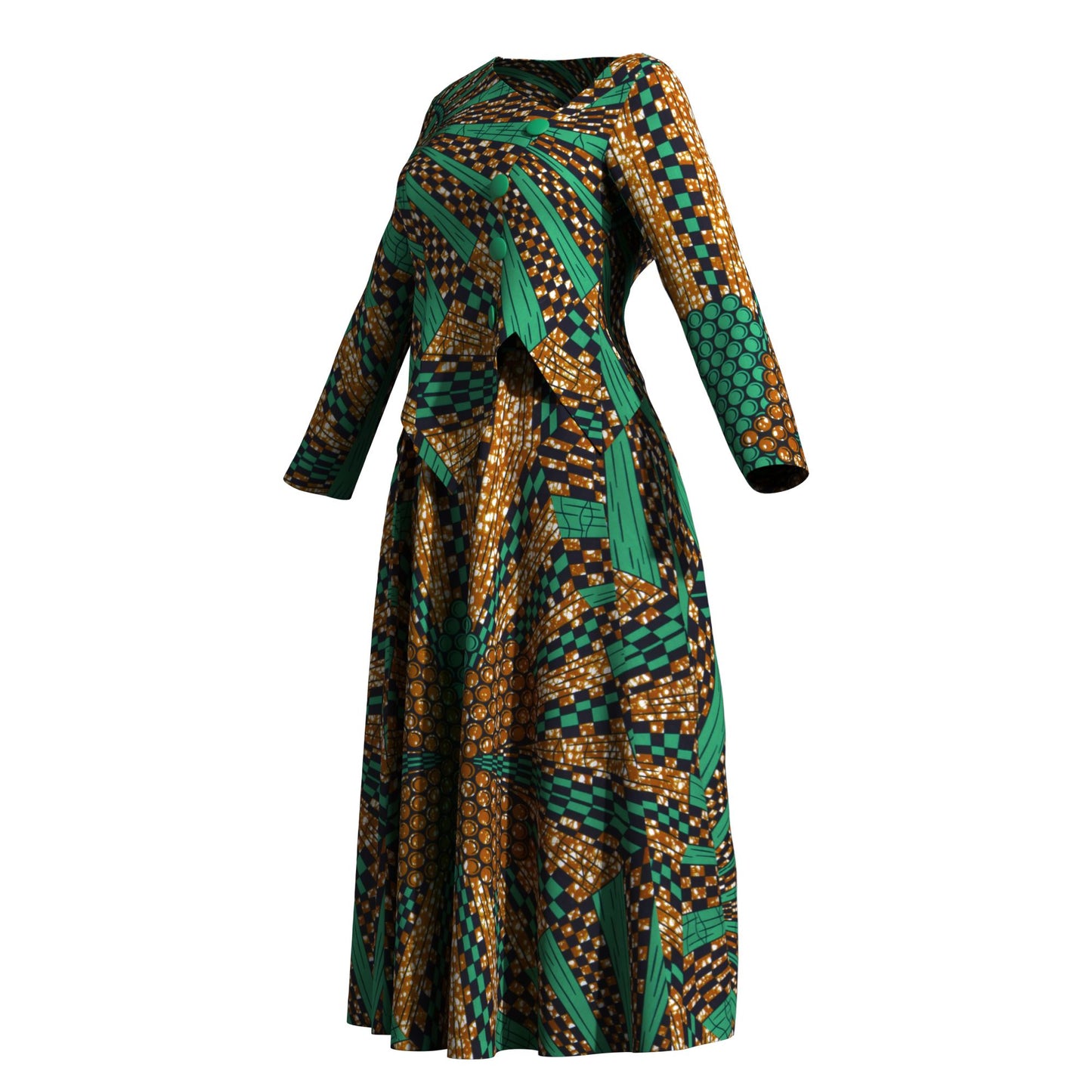 African Apparel Ankara Wax Print Asymmetric Hem Wrap Top & Maxi Skirt Se