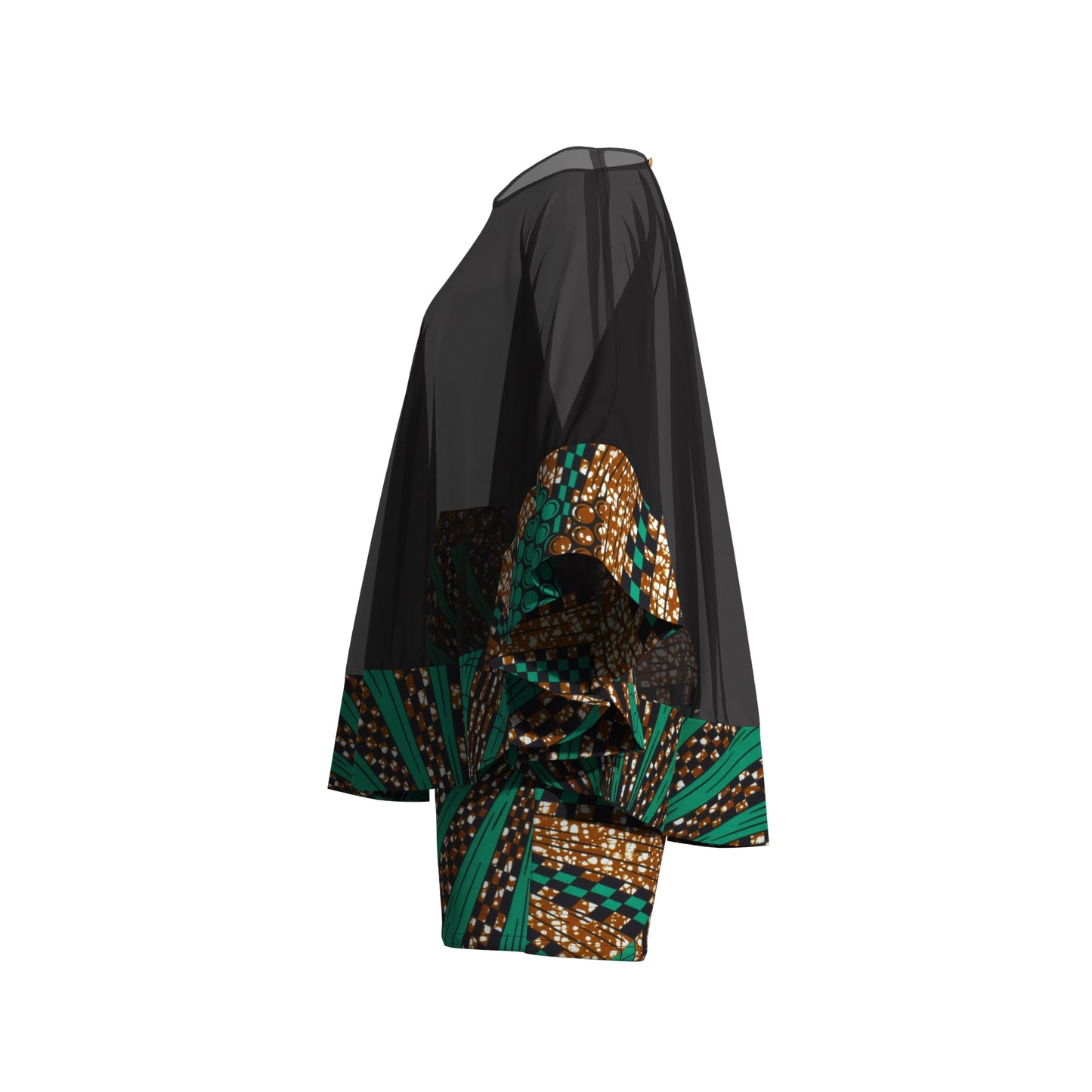 African Print Chiffon Cape Top & Shorts Two-Piece Set