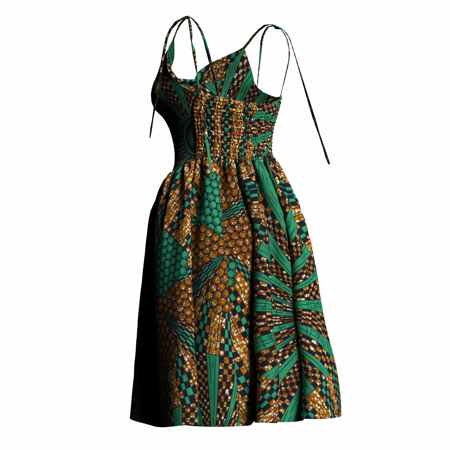 African Print Versatile Tie Strap Casual Dress