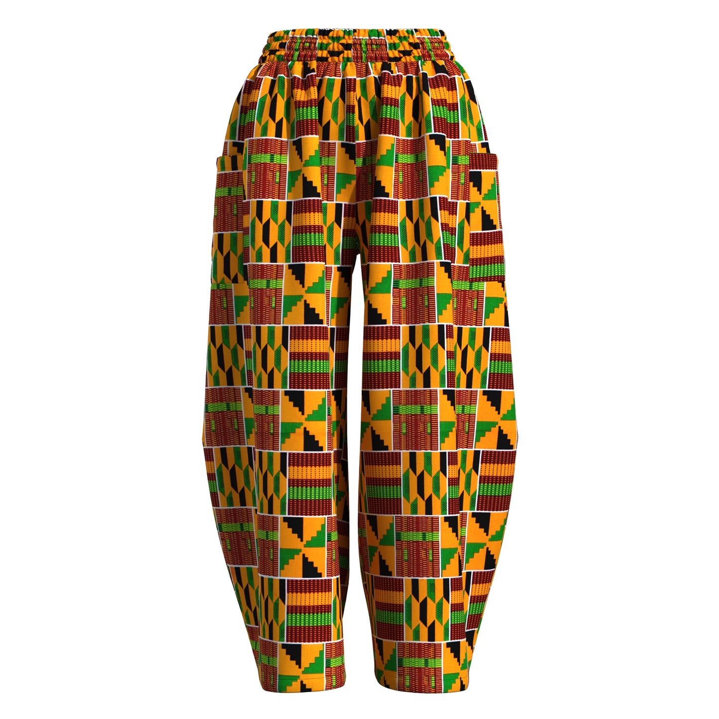 Artistic Abstract Circle Print High-Waist Balloon Pants – Vibrant Afrocentric Wide-Leg Trousers with Pockets