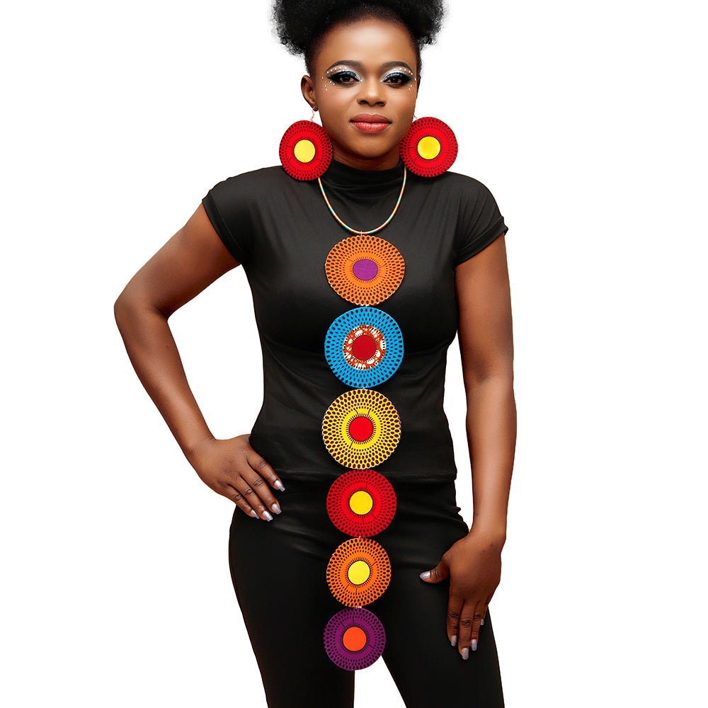 African Print Earrings & Necklace Set for Women – Vibrant African Accessories