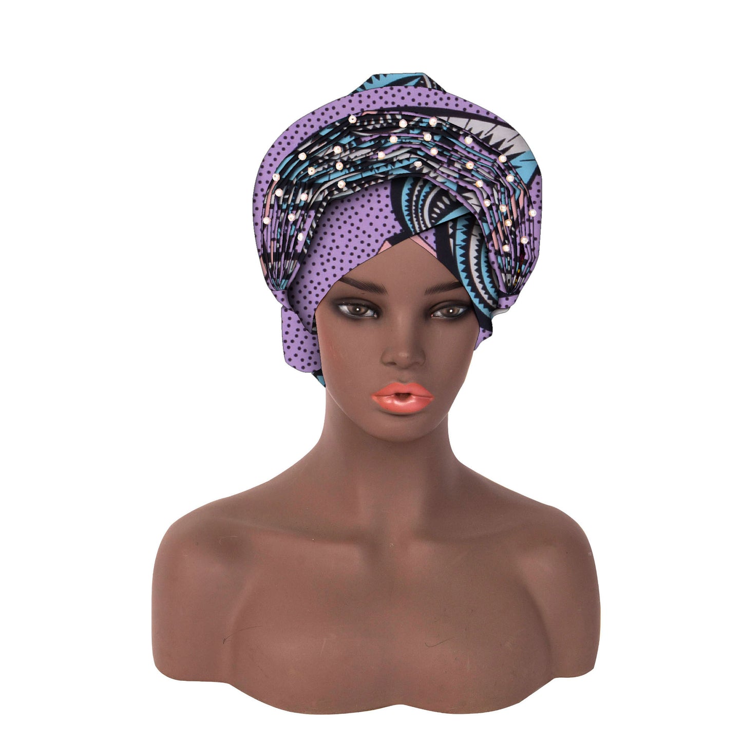 Artisanal African Print Pearl Accent Wrapping Turban