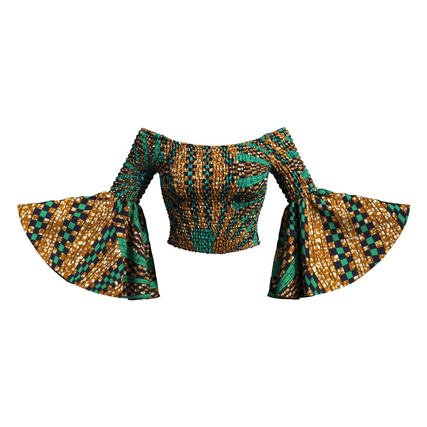 Artisanal Ankara Wax Print Smocked Flare Sleeve Blouse, Multiple Prints