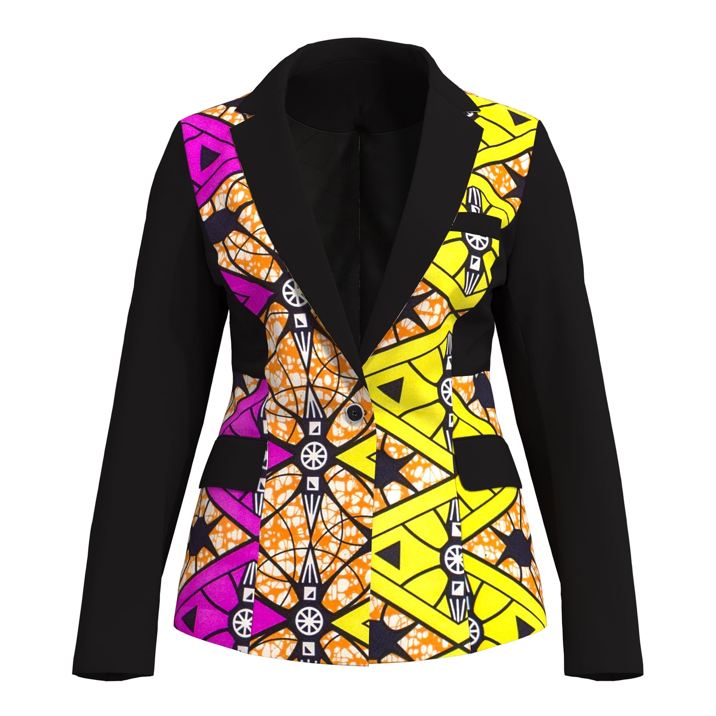 African Print Patchwork Slim Fit One Button Women Blazer Jacket