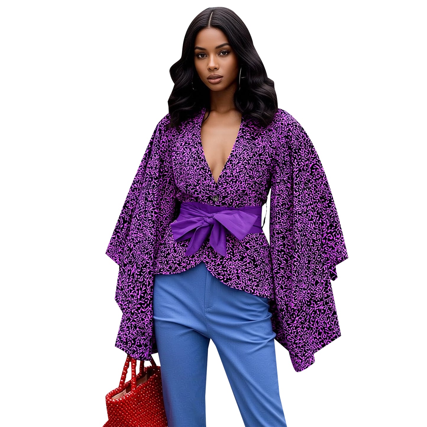 Women's African Ankara Peplum Top Bell Sleeve & Belted Waist Party & Evening Wear