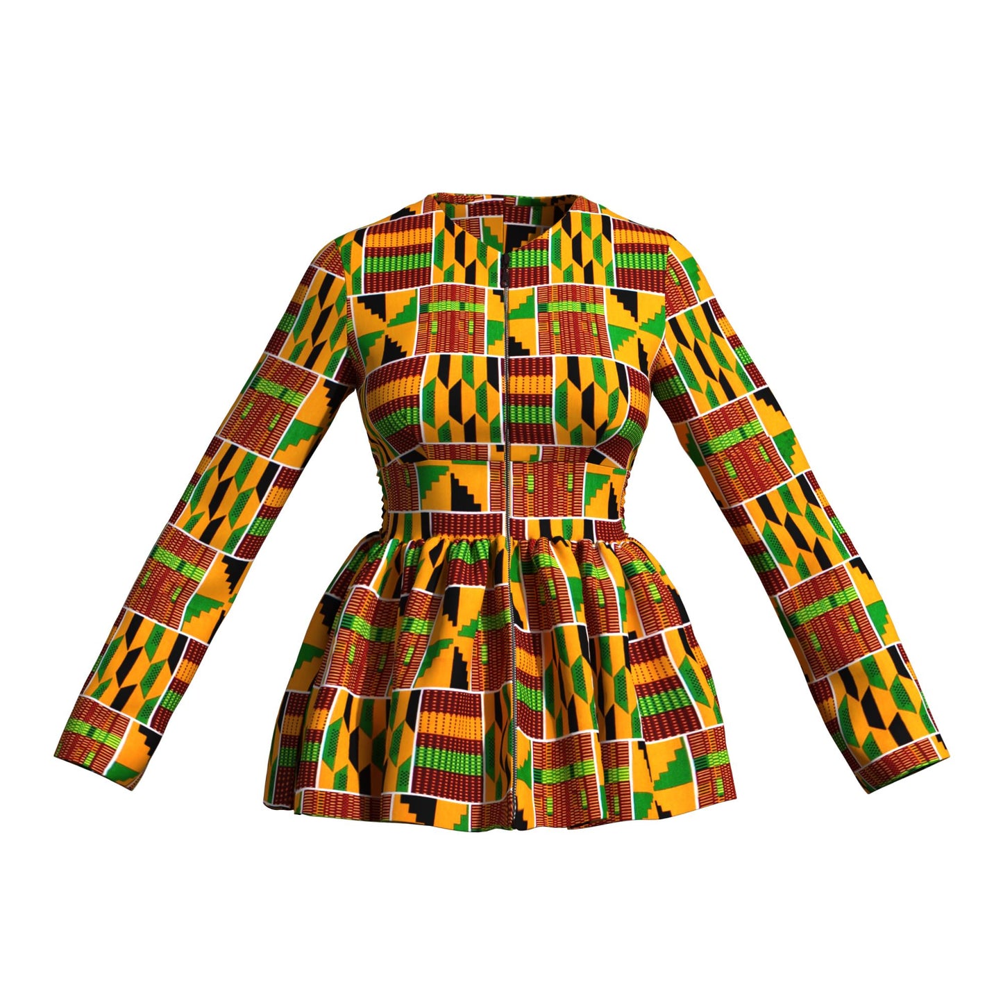 Traditional African Print Flattering Peplum Long Sleeve Top