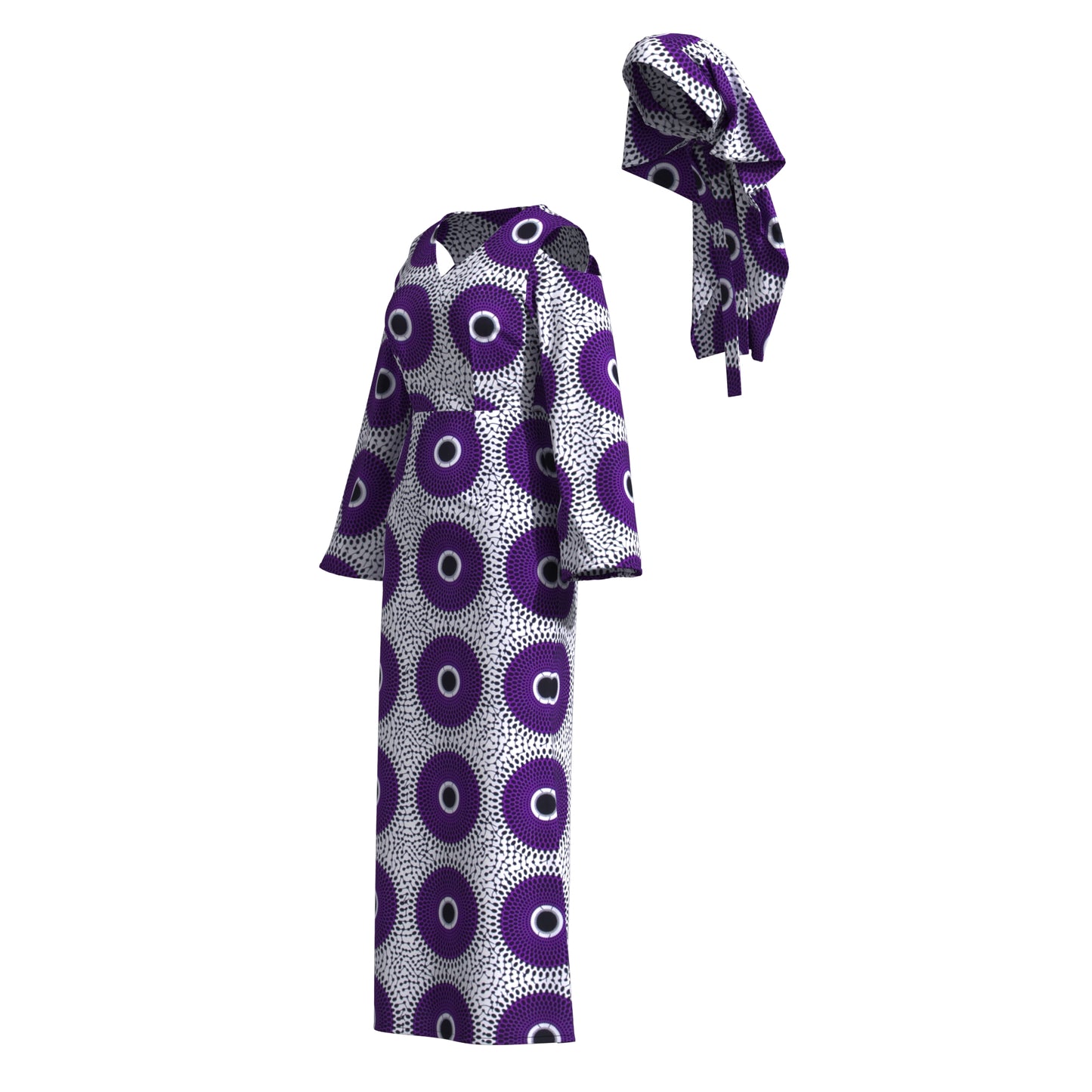 African Print High Waist Pleated Cold Shoulder Party Dress