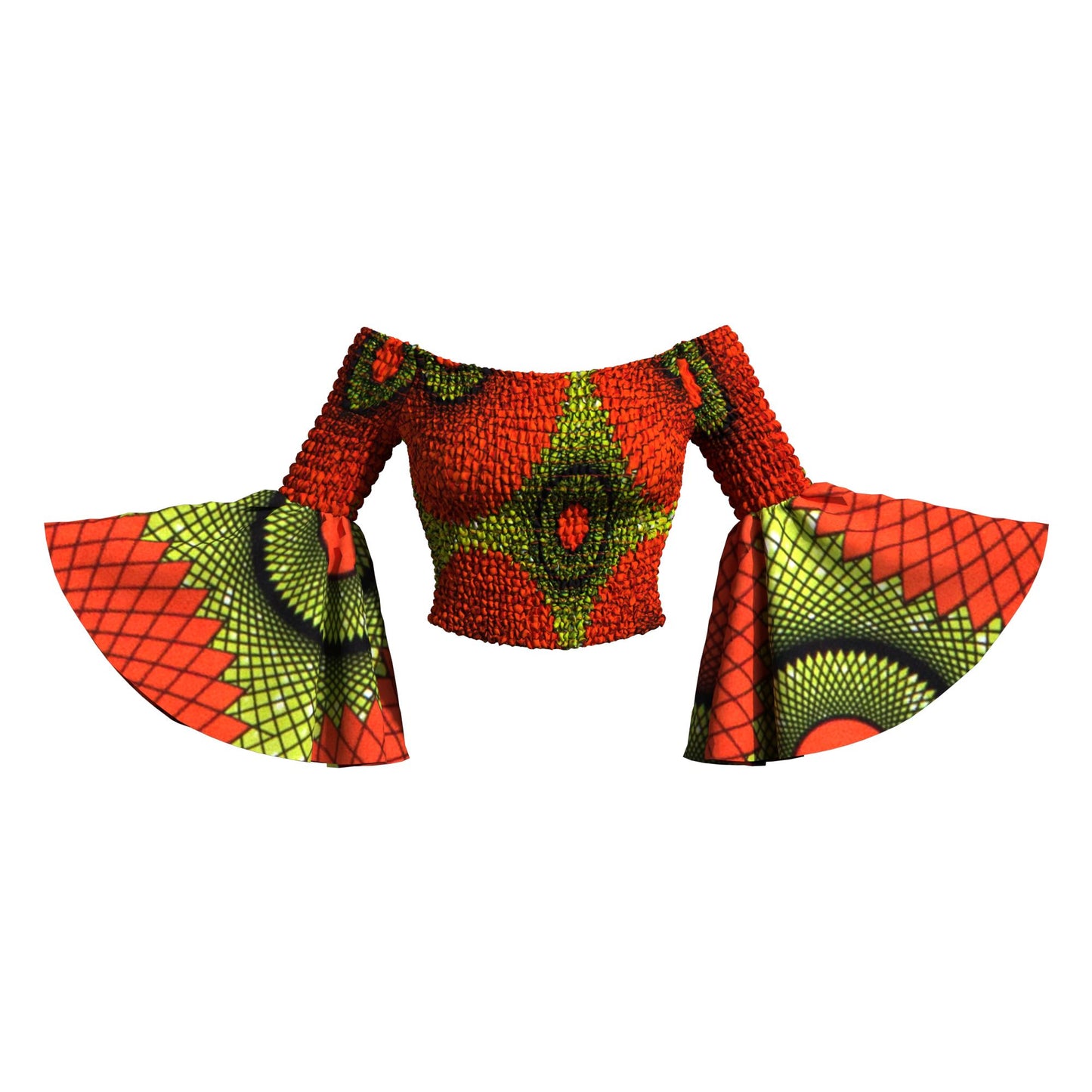 Artisanal Ankara Wax Print Smocked Flare Sleeve Blouse, Multiple Prints