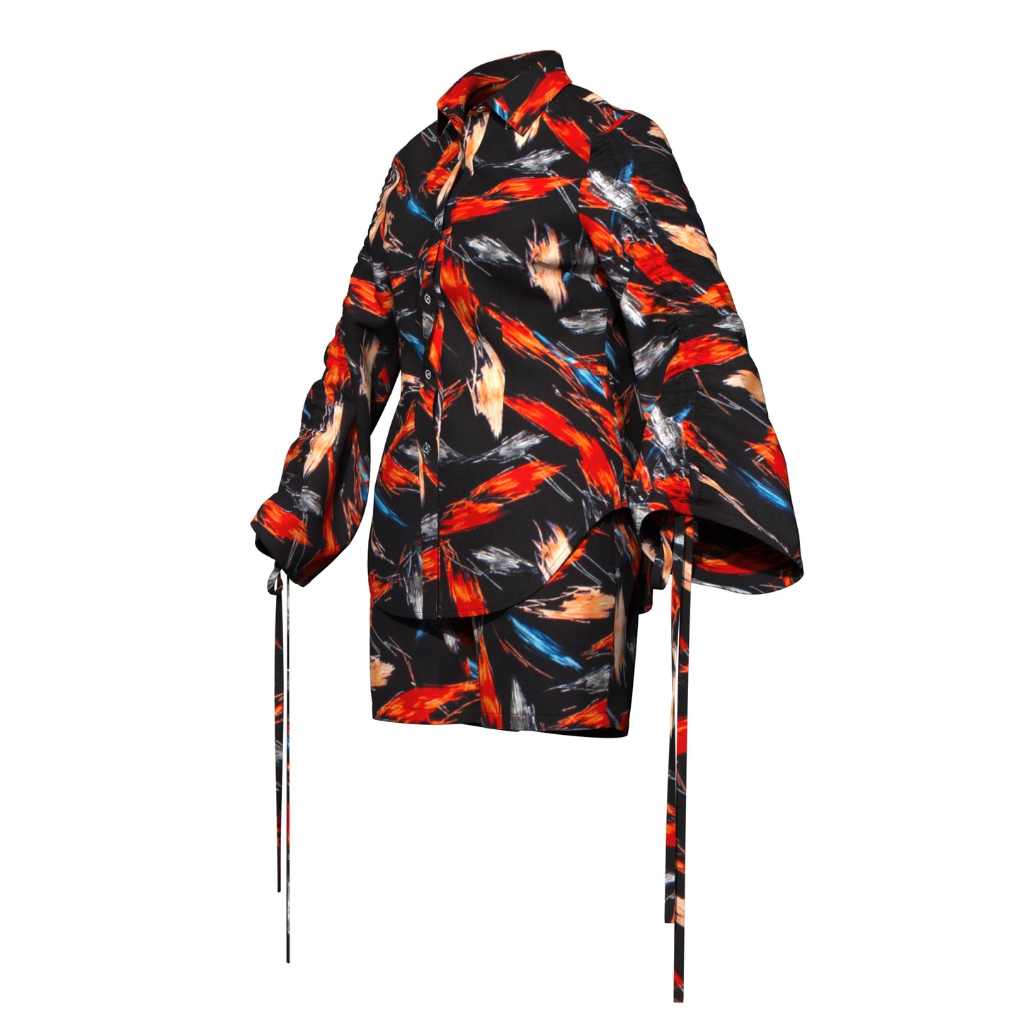 African Print Smocked Sleeve Shirt & Shorts Two-Piece Set