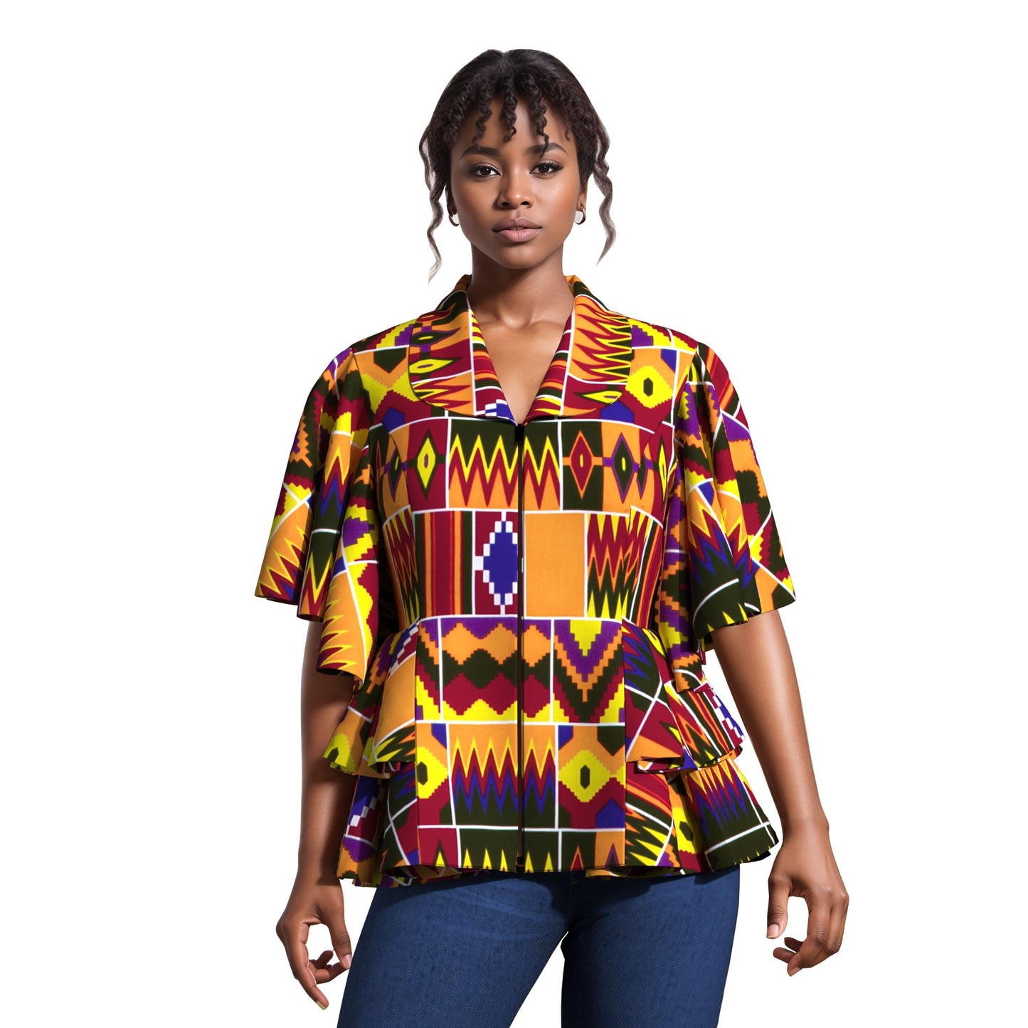 Colorful African Wax Print Flattering Peplum Blouse