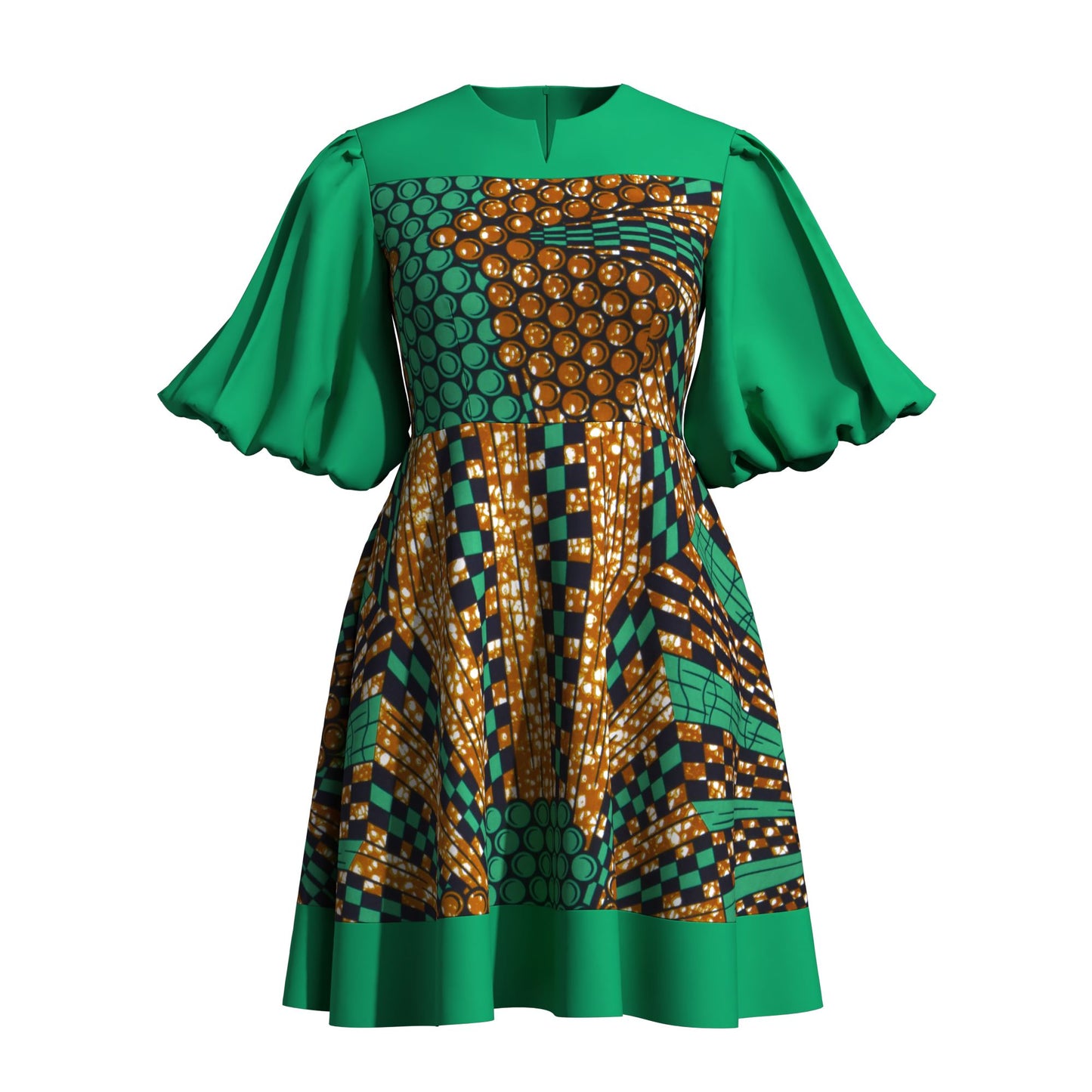 High Waist African Ankara Print Color Block Dress