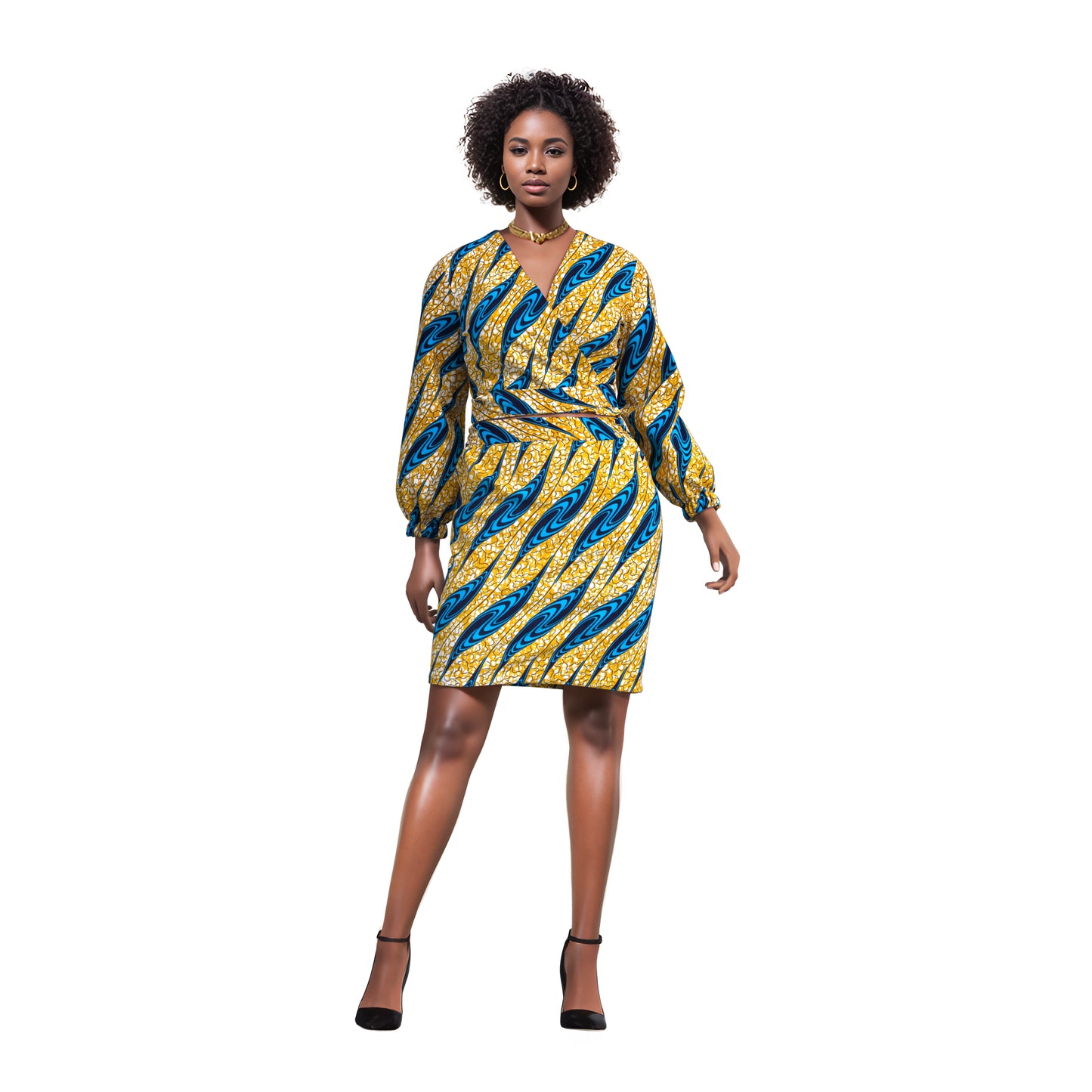 African Print Wrap Tie Top & Bodycon Mini Skirt Two Piece Outfit