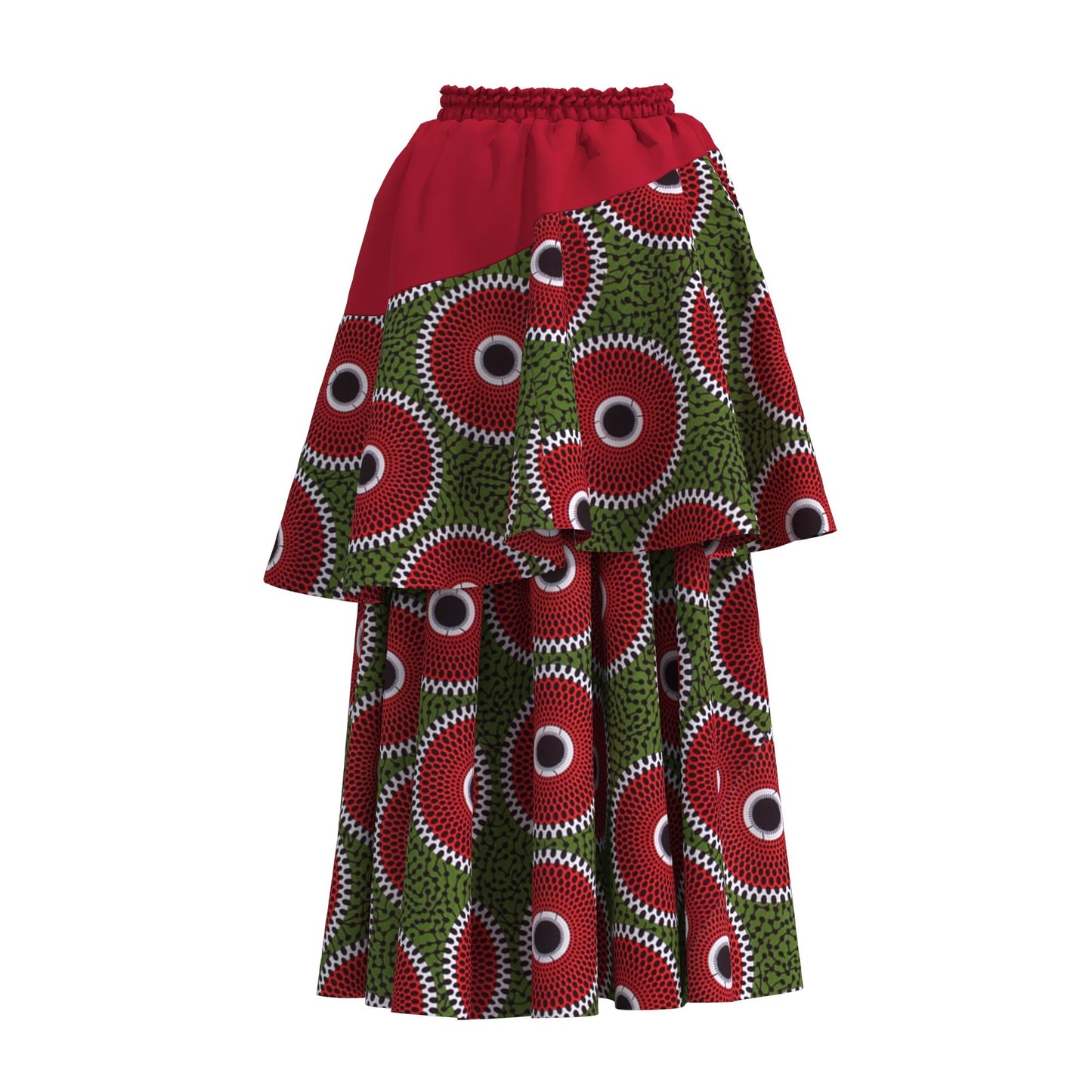 African Print Color Block Tiered Maxi Skirt