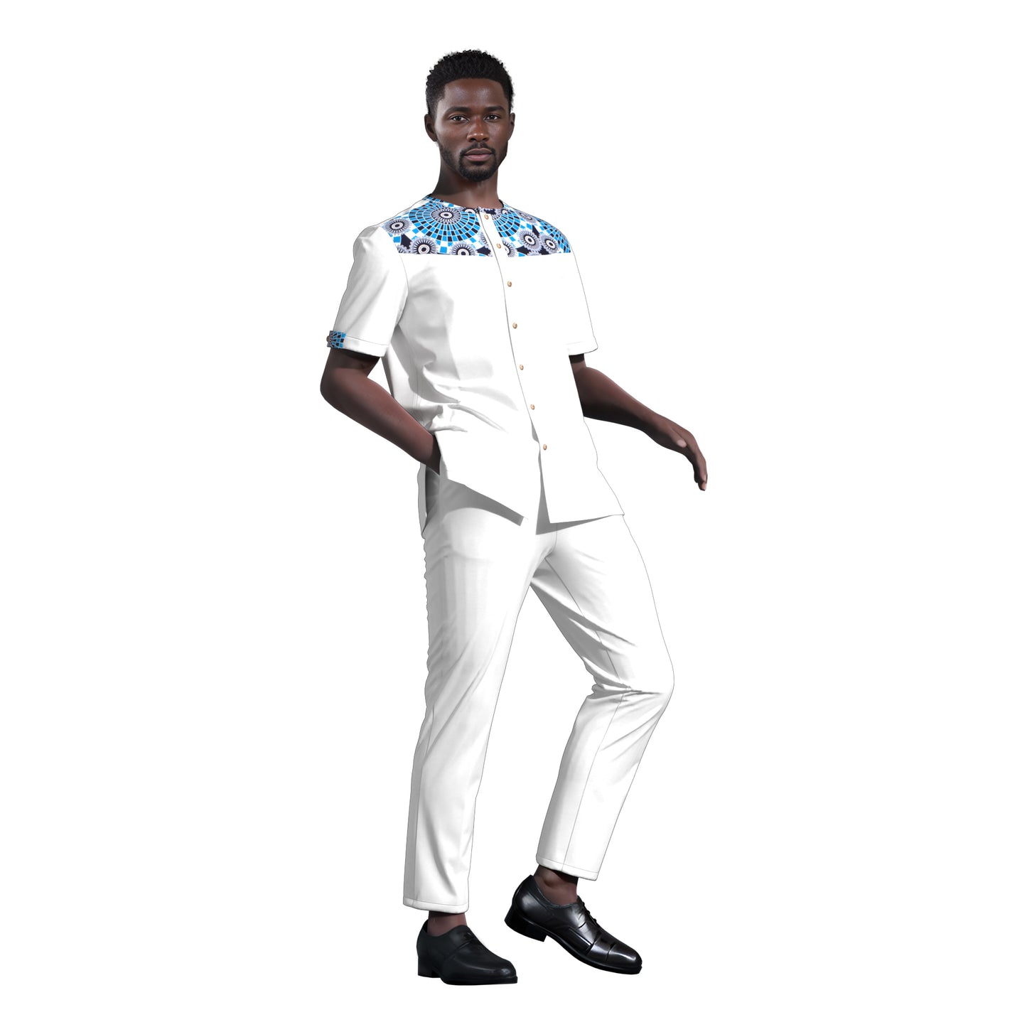 African Print Patchwork Short Sleeve Shirt & Pants Set