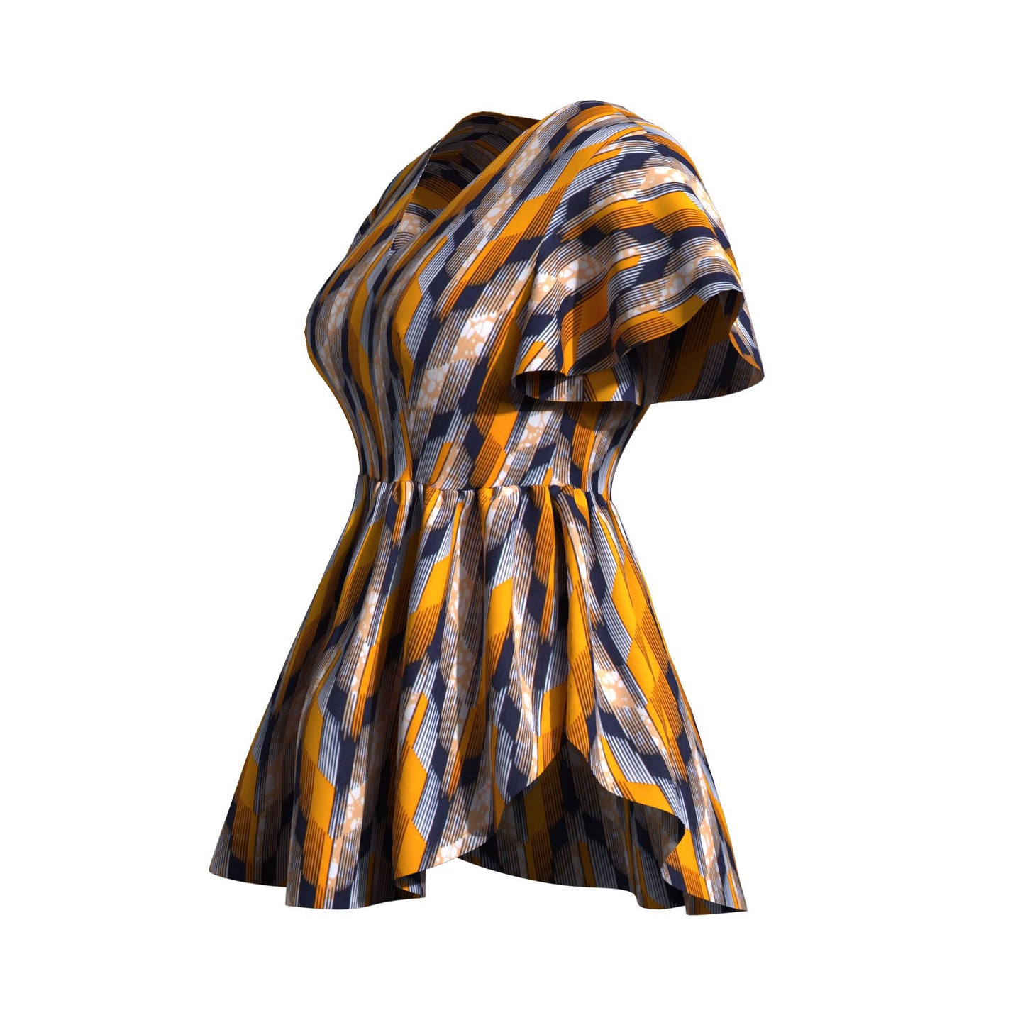 African Print V Neck Irregular Hem Fashion Women Peplum Top