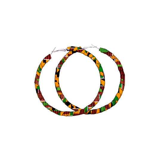 African Accessories Ankara Wax Print Fabric Wrapped Hoop Earrings