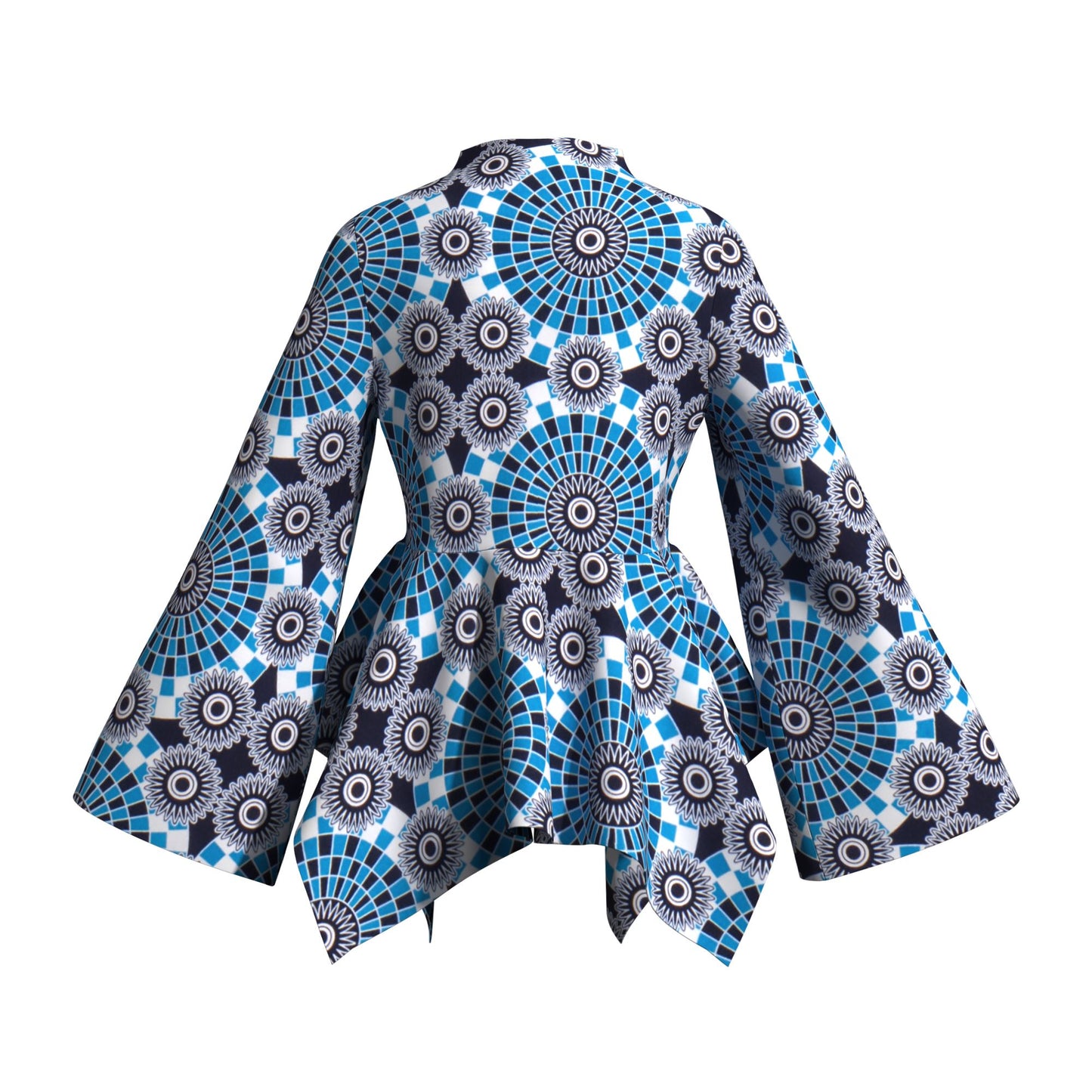 Kente Print Asymmetric Peplum Top with Bell Sleeves